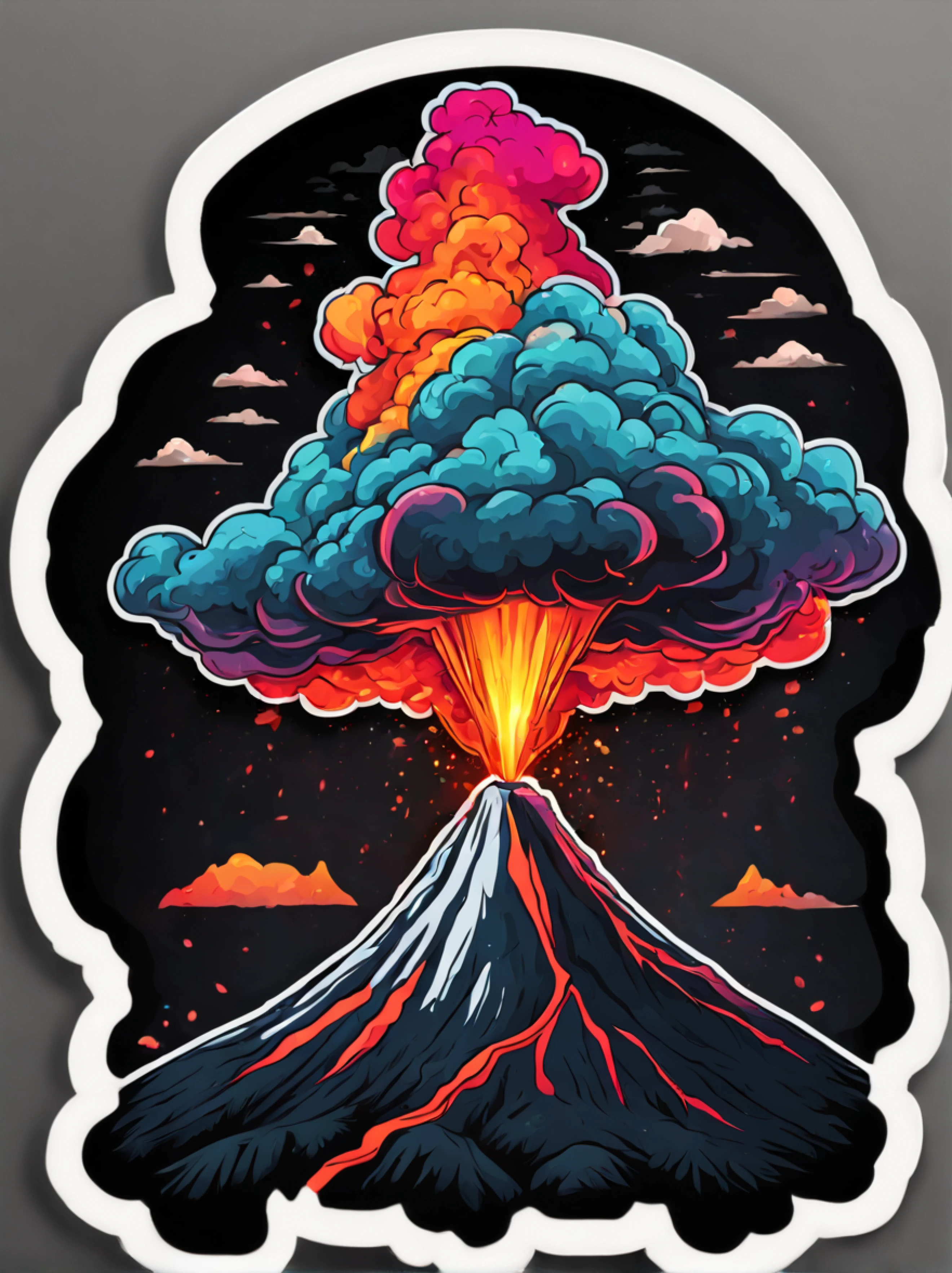 colorful (sticker:1.4) representing epic volcano eruption on the black back side of an elegant smartphone, romantic smoke