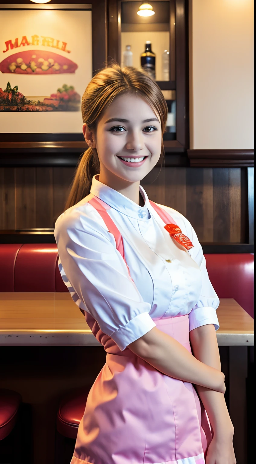 high_quality,best quality,masterpiece,1girl,waitress,looking at viewer,  (smile:1.1),