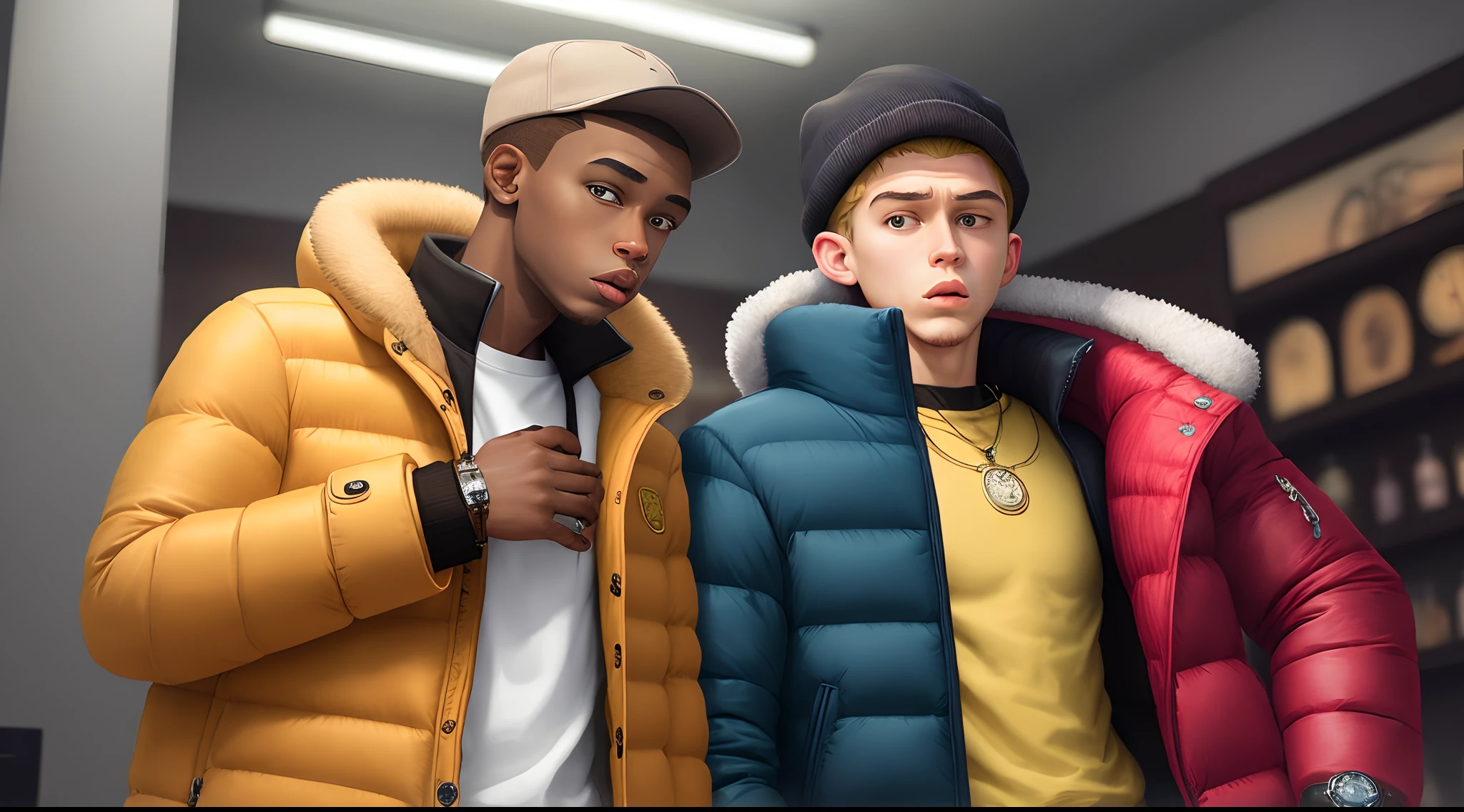 Curious george with puffer coat a rolex and lean looking sad