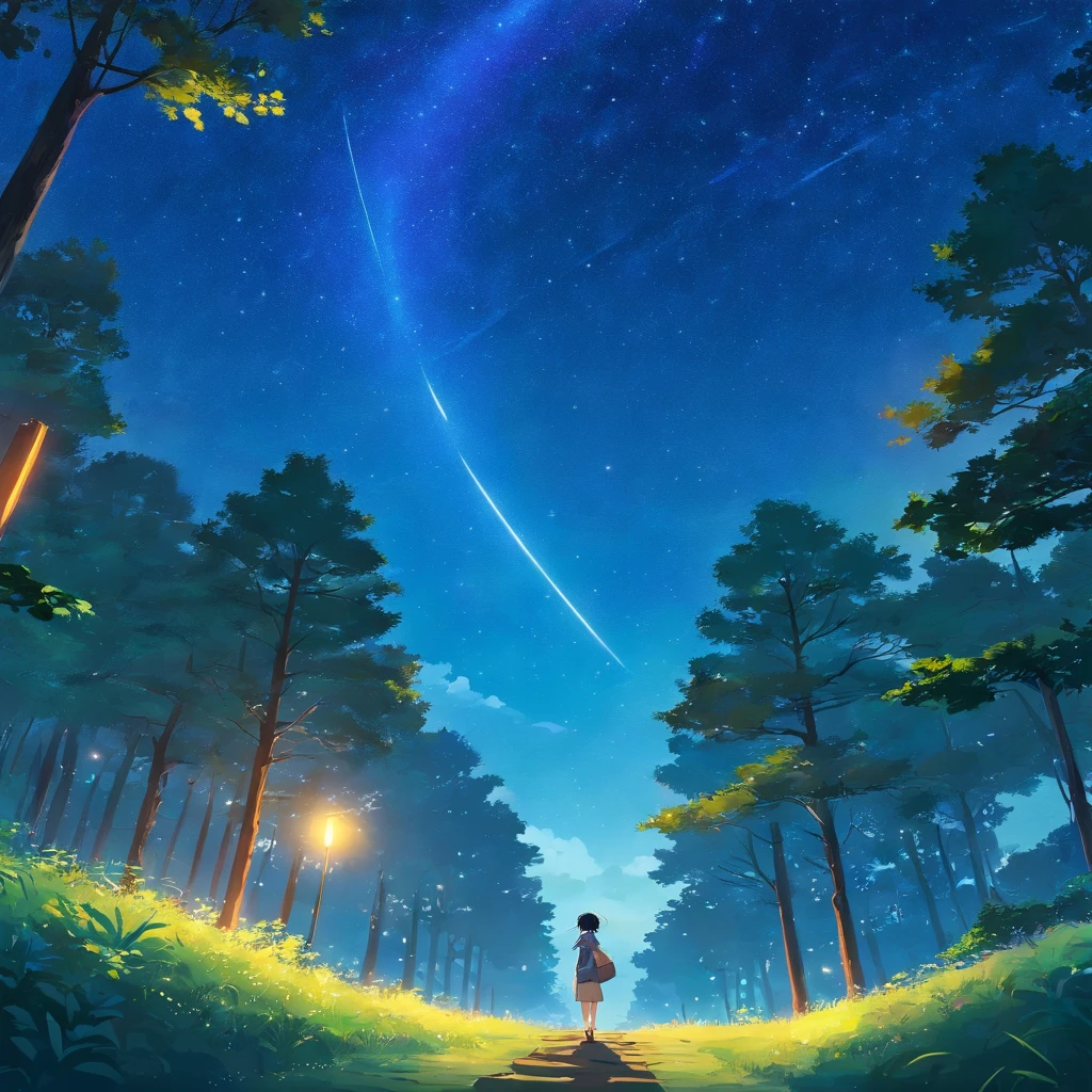 tmasterpiece,best qualtiy,cinematic Film still from,1panda,close-up,natta,Panda looking up at the stars in the forest,Turn your back on the stars,Starry sky,spark of light