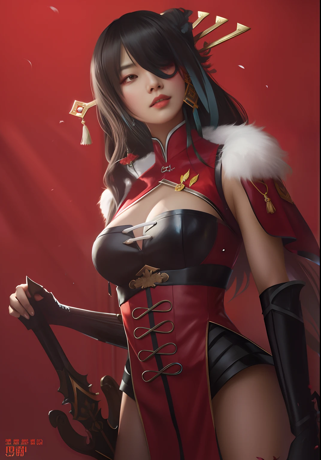 there is a woman in a corset and a sword, by Yang J, inspired by Wang Meng, by Russell Dongjun Lu, by Leng Mei, trending on cgstation, inspired by Pu Hua, inspired by Wu Bin, full body xianxia, ruan jia and artgerm, inspired by Du Qiong, inspired by Feng Zhu, inspired by Ju Lian