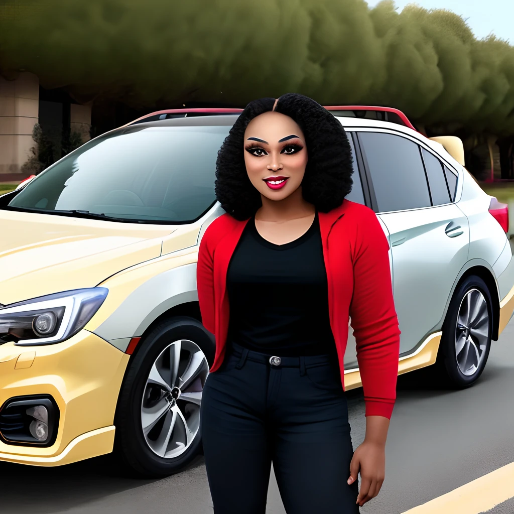 black transgender woman in drag affiliated with subaru car