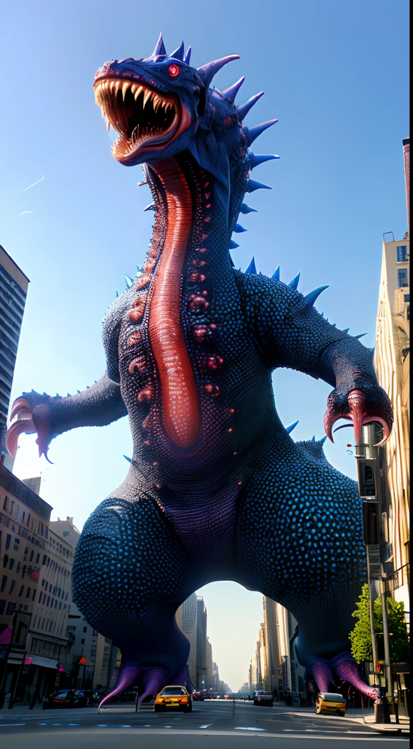 bizarre alien creature, giant kaiju creepie monster, surrealism, looming creature with a strong power, kaiju destroying new york, kaiju cephalopod monster, nanotech demonic monster horror, scary giant monster, bizarre alien creature, giant kaiju monster destroying city, high detail, photorealism, 4k