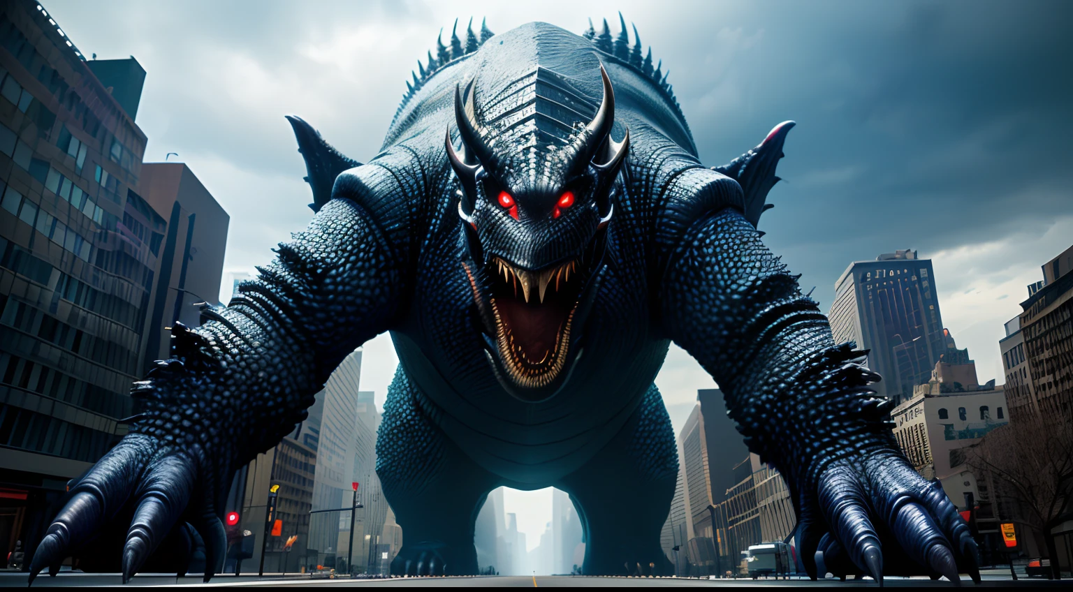 bizarre alien creature, giant kaiju creepie monster, surrealism, looming creature with a strong power, kaiju destroying new york, kaiju cephalopod monster, nanotech demonic monster horror, scary giant monster, bizarre alien creature, giant kaiju monster destroying city, high detail, photorealism, 4k