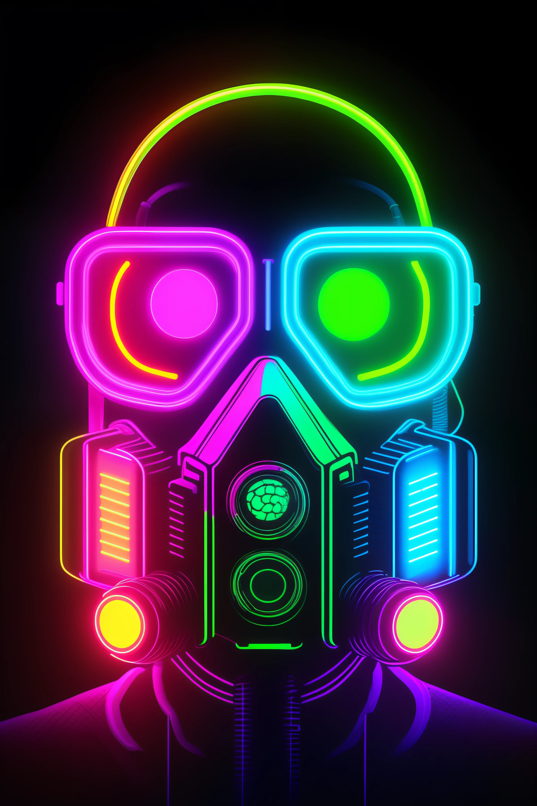 A man wearing a gas mask with neon paint, neon operator, arte digital neon, cores cyberpunk neon, neon cyberpunk cores vibrantes, cores ultravioleta e neon, cyberpunk cores vibrantes, futuristic gas mask, Gas mask, vibrant fan art, Estilo Arte Neon, neon steampunk, psychedelic style, neon colorido neon, psychedelic art style, cores do bipe, arte neon