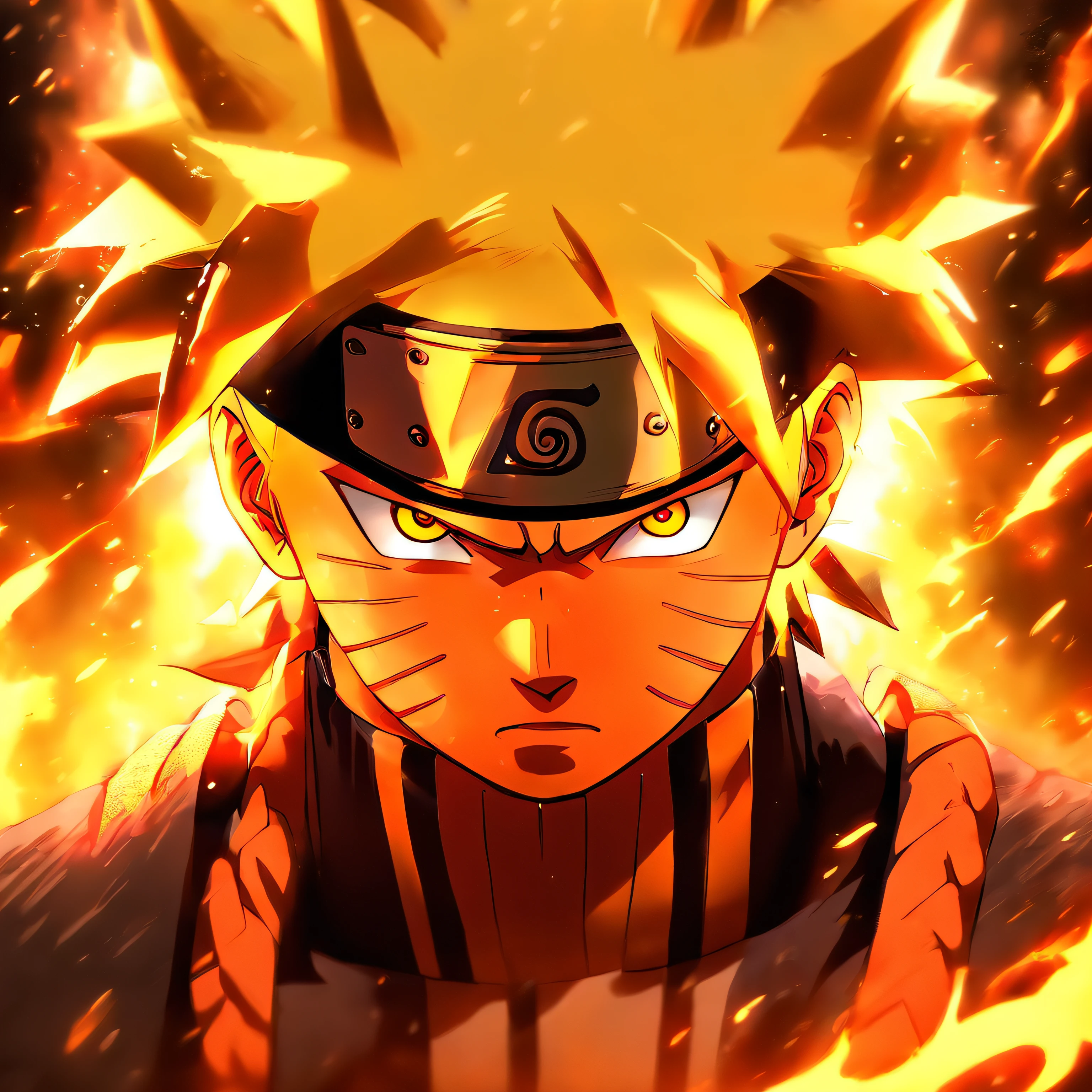 naruto uzumaki, modo kyuubi, dominar, retrato, cara furiosa, vivid colors, foco nítido, Estilo anime, tons de cor vermelho e laranja, dramatic lighting.