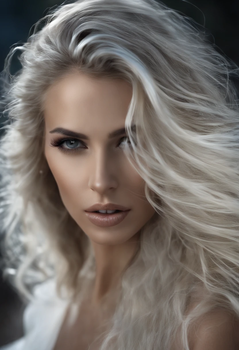 mulher branca, cabelo longo, cabelo totalmente branco, cabelo muito liso, White Cosmic Fallen Angel, olhos claros brilhantes, Biomechanicals, estranho, assustador, Pesadelo, cores muito brilhantes, light particles, com luz brilhante, Mshiff, Arte do papel de parede, Papel de parede UHD