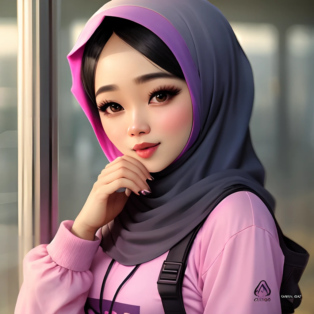 arafed girl wearing a scarf and a jacket standing in front of a wooden wall, beauty girl, cute face, green eyes, inspired by Nazmi Ziya Guran, hijab, inspired by Shaddy Safadi, inspired by Naza, inspired by Fathi Hassan, faridah malik, inspired by Sasha Putrya, malaysian, potrait, taken at golden hour, close up potrait, 8k, ultra realistic. Change background in neon colour light.