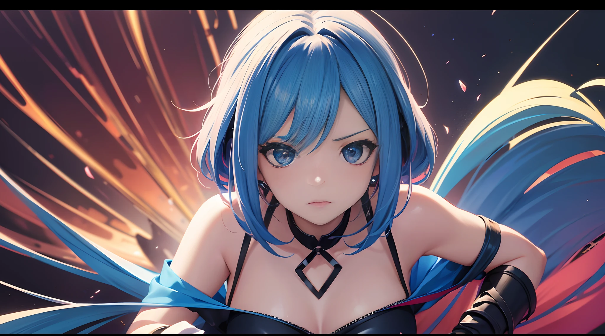 Menina anime com cabelo azul e colete vermelho com olhos azuis, estilo anime 4K, Anime Art Wallpaper 8K, arte de anime digital detalhada, badass anime 8 k, arte de anime digital, Anime Art Wallpaper 4K, Anime Art Wallpaper 4K, arte digital estilo anime, estilo anime. 8k, Papel de parede anime 4k, Anime Wallpaper 4k, 4k anime wallpapers