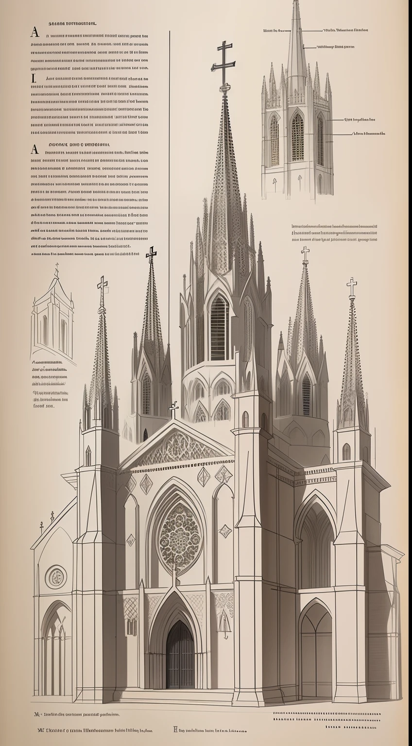 Sketch of a cathedral, igreja, Description of the areas, Detailed explanation and description, texto, Production Design, documentation, processo de design, realista, qualidade, papel, strokes, rabiscos.