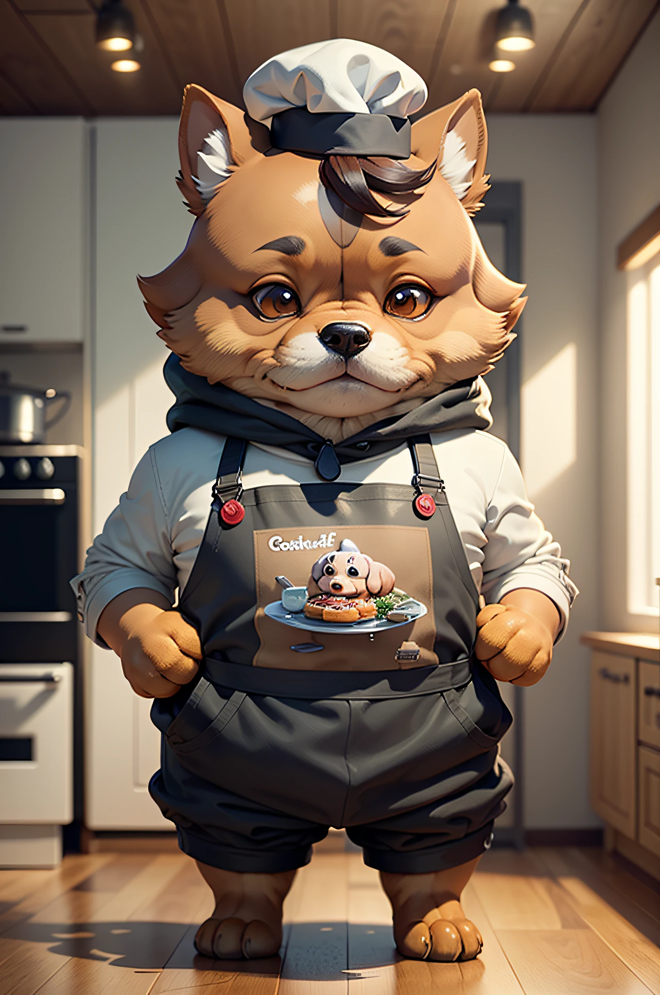 C4tt4stic,Cartoon in cooking of a French chef、Anthropomorphic dachshund dog