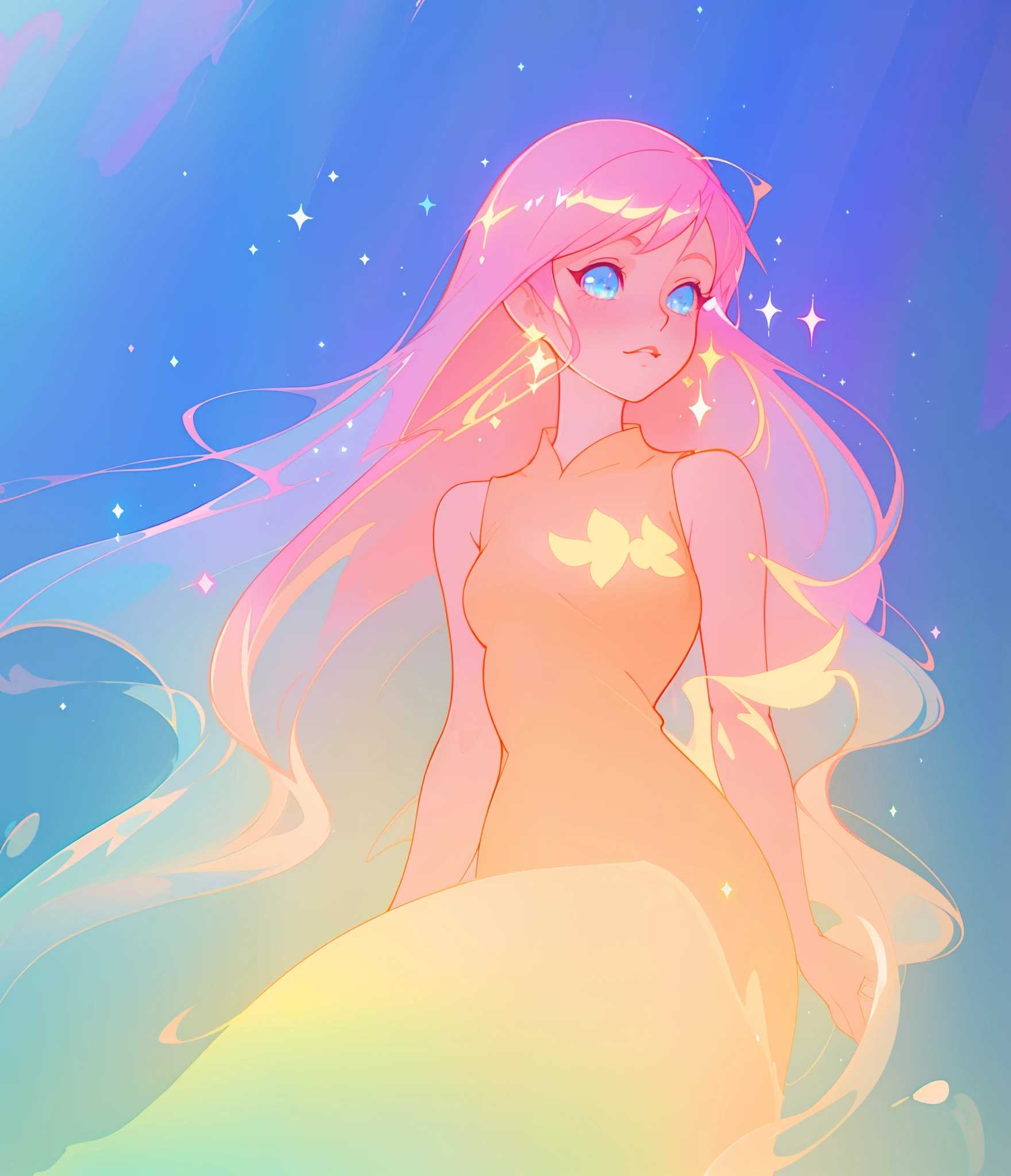 beautiful anime girl in colorful liquid dress, vibrant pastel colors, (colorful), magical lights, sparkling lines of light, inspired by Glen Keane, inspired by Lois van Baarle, disney art style, by Lois van Baarle, glowing aura around her, by Glen Keane, jen bartel, glowing lights! digital painting, flowing glowing hair, glowing flowing hair, beautiful digital illustration, fantasia background, whimsical, magical, fantasy, beautiful face, ((masterpiece, best quality)), intricate details, highly detailed, sharp focus, 8k resolution, sparkling detailed eyes, liquid watercolor