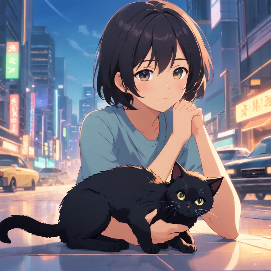 A small black kitten, haciendo una pose de gato, en ultra deficion y ultra alta resolucion