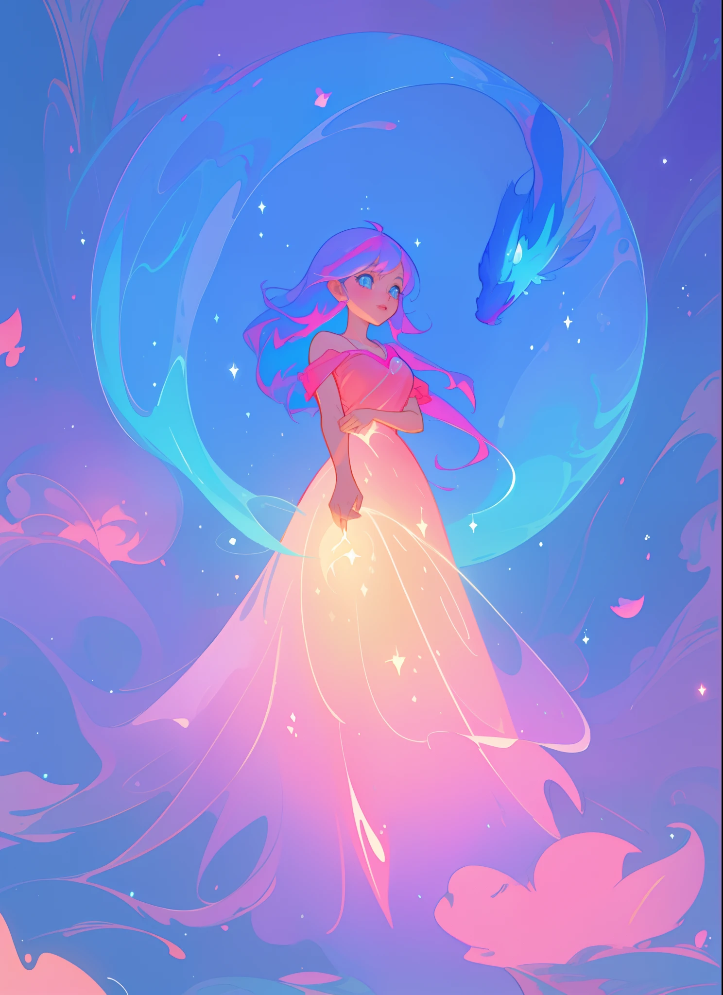beautiful anime girl in colorful liquid dress, vibrant pastel colors, (colorful), magical lights, sparkling lines of light, inspired by Glen Keane, inspired by Lois van Baarle, disney art style, by Lois van Baarle, glowing aura around her, by Glen Keane, jen bartel, glowing lights! digital painting, flowing glowing hair, glowing flowing hair, beautiful digital illustration, fantasia background, whimsical, magical, fantasy, beautiful face, ((masterpiece, best quality)), intricate details, highly detailed, sharp focus, 8k resolution, sparkling detailed eyes, liquid watercolor