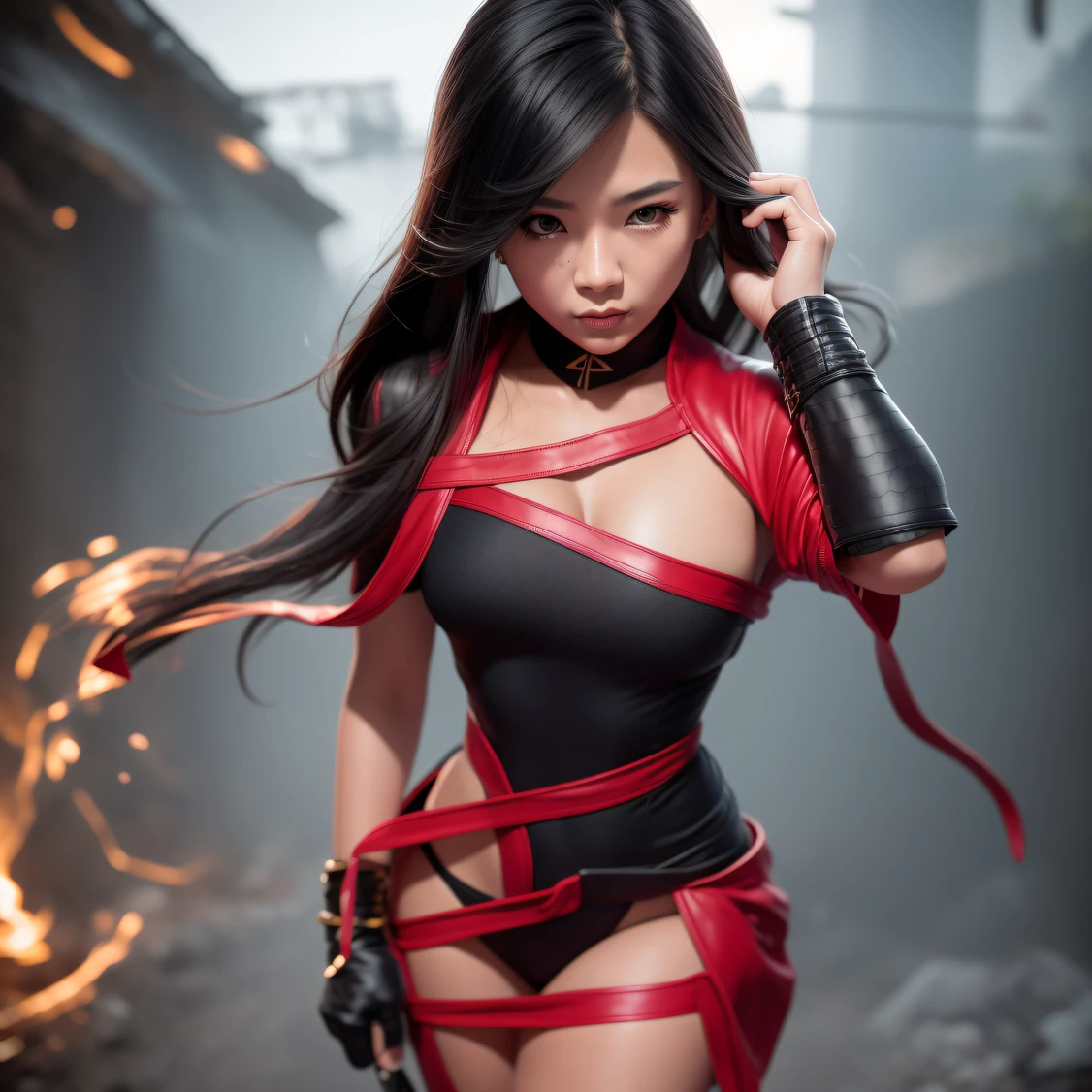 CG blockbuster,Asian woman poses in colorful bikini, photorealistic anime girl rendering, detailed face of a asian girl, 3 d anime realistic, Smooth anime CG art, Realistic. Cheng Yi, Realistic anime 3 D style, render of a cute 3d anime girl, Rendu portrait 8k, 3 D rendering character art 8 K, Kawaii realistic portrait, (Linen batik scarf), Angry fighting stance, looking at the ground, Batik linen bandana, Chinese python pattern long-sleeved garment, rainbowing(Abstract propylene splash:1.2), Dark clouds lightning background,废墟(realisticlying:1.4),Black color hair,Flour fluttering,Telephoto lens high, A high resolution, the detail, RAW photogr, Sharp Re, Nikon D850 Film Stock Photo by Jefferies Lee 4 Kodak Portra 400 Camera F1.6 shots, Rich colors, ultra-realistic vivid textures, Dramatic lighting,8K quality, Girls,Backstreets, Dark clouds lightning background(realisticlying:1.4),Black color hair,, RAW photogr, Sharp Re, Nikon D850 Film Stock Photo by Jefferies Lee 4 Kodak Portra 400 Camera F1.6 shots, Rich colors, ultra-realistic vivid textures, Drama lamp film CG society。,,Tropical canyon battle scene、Chinese big breasts、Vintage trench coat、three kingdom、ember、100 people、Faraway view、intense battles、high detal、masuter piece、NSFW,Multi-layered long-sleeved gauze garment,Quick-drying vest,Colorful cotton and linen sweater,Red and black snake cloak cloak,Doomsday ruins(废墟)Climb the streets(Armageddon)eyes filled with angry,He clenched his fists
