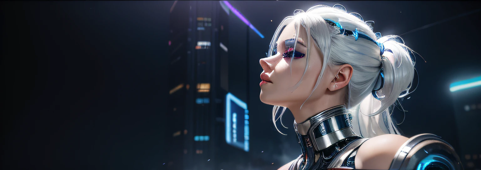 a close up of a woman with a white hair and a blue dress, 3 D rendering character art 8 K, unreal engine rendered + A goddess, cyborg - girl with silver hair, illusory engine : : rave makeup, dreamy cyberpunk girl, Rendu portrait 8k, portrait beautiful sci - fi girl, cgsociety uhd 4k highly detailed, cgsociety inspired
