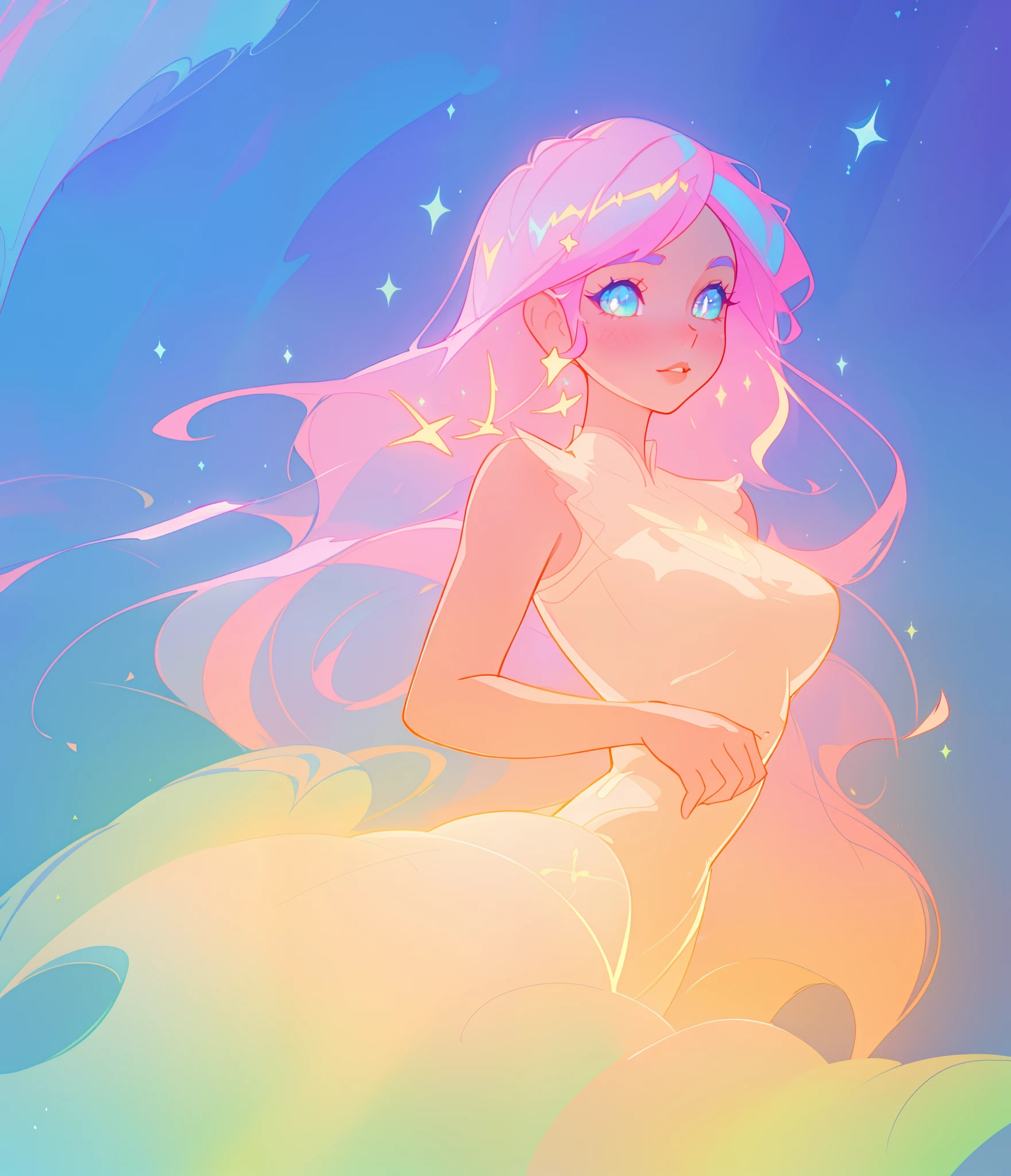 beautiful girl in colorful liquid dress, vibrant pastel colors, (colorful), magical lights, sparkling lines of light, inspired by Glen Keane, inspired by Lois van Baarle, disney art style, by Lois van Baarle, glowing aura around her, by Glen Keane, jen bartel, glowing lights! digital painting, flowing glowing hair, glowing flowing hair, beautiful digital illustration, fantasia background, whimsical, magical, fantasy, beautiful face, ((masterpiece, best quality)), intricate details, highly detailed, sharp focus, 8k resolution, sparkling detailed eyes, liquid watercolor