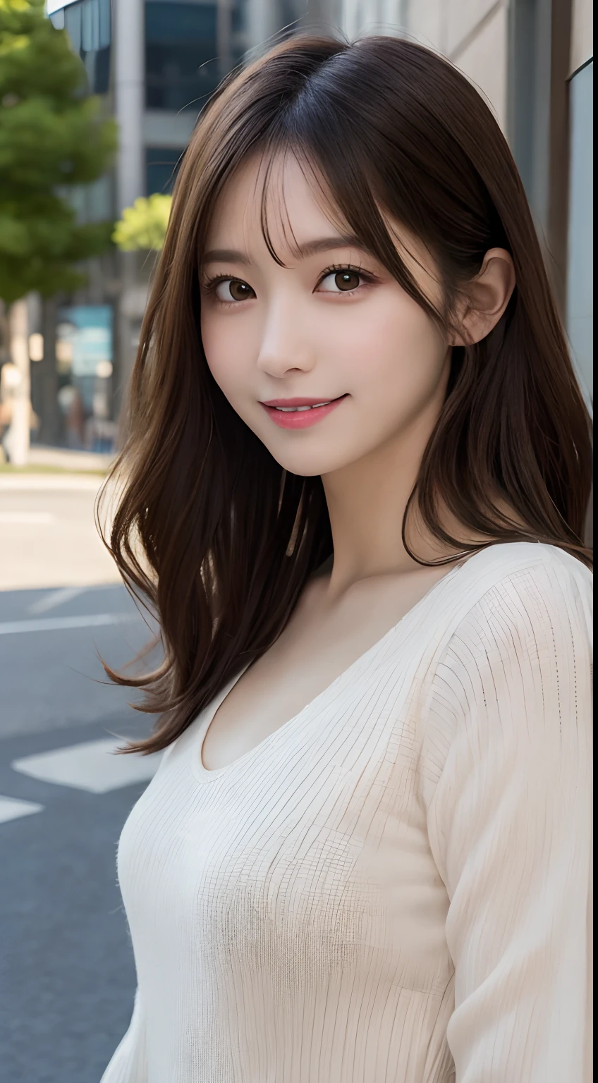 masutepiece, Best Quality, Illustration, Ultra-detailed, finely detail, hight resolution, 8K Wallpaper, Perfect dynamic composition, Beautiful detailed eyes, doress,Medium Hair, mid-chest, Natural Color Lip, Random and sexy poses,Smile,Aoyama Street Walk
