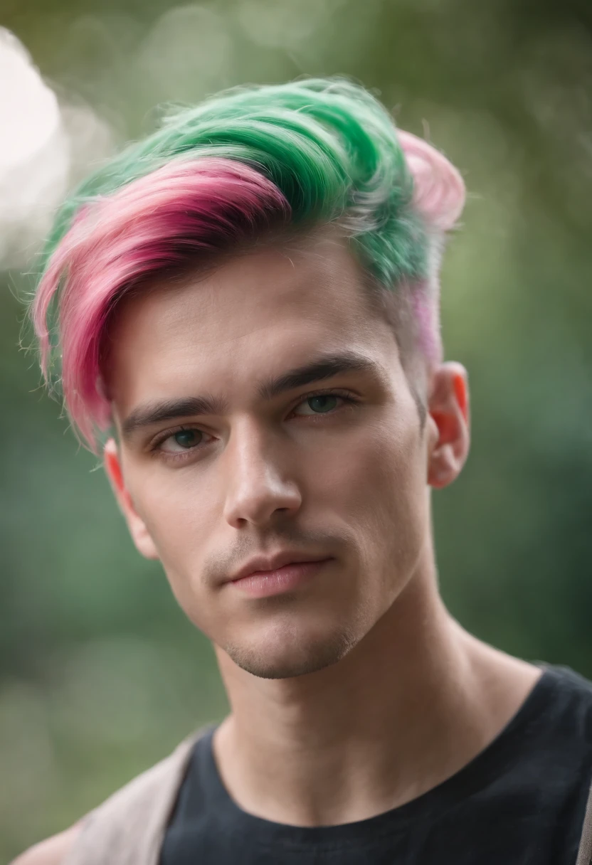 male with green and pink hair