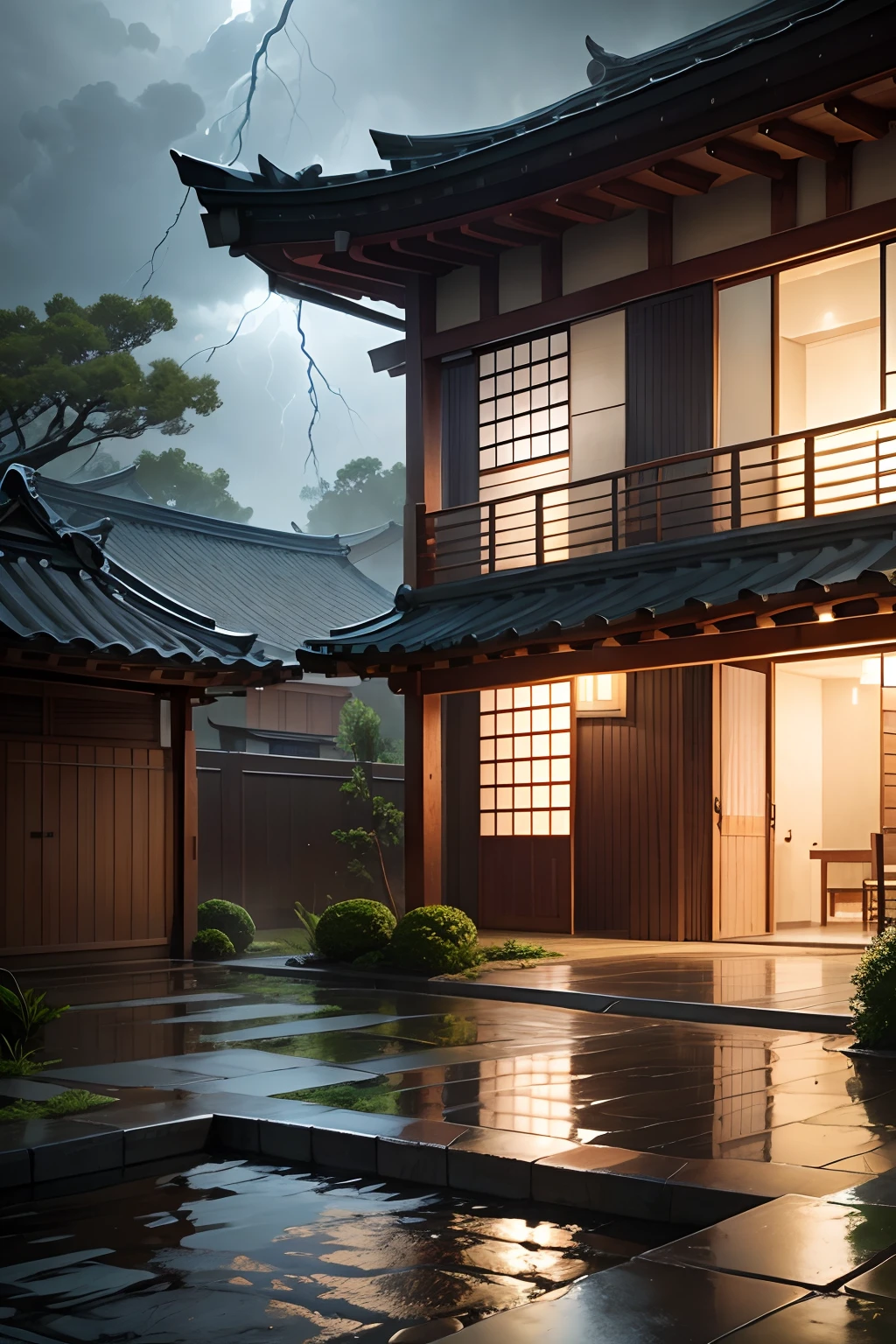 Rainwater on the street , Thunder in the sky and B's samurai residence