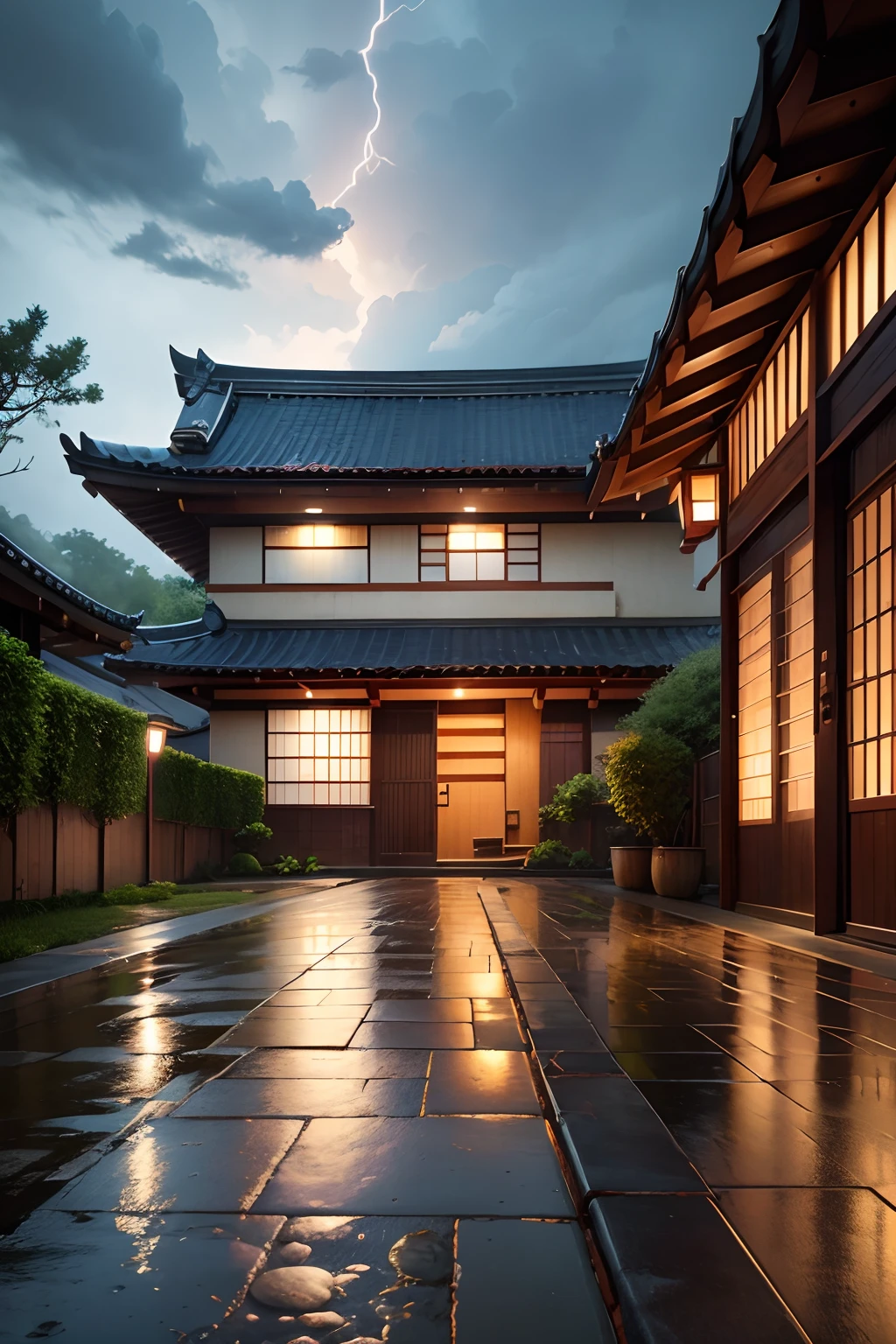 Rainwater on the street , Thunder in the sky and B's samurai residence