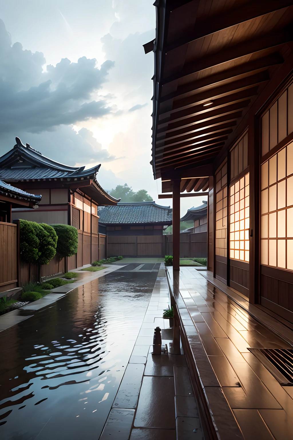 Rainwater on the street , Thunder in the sky and B's samurai residence