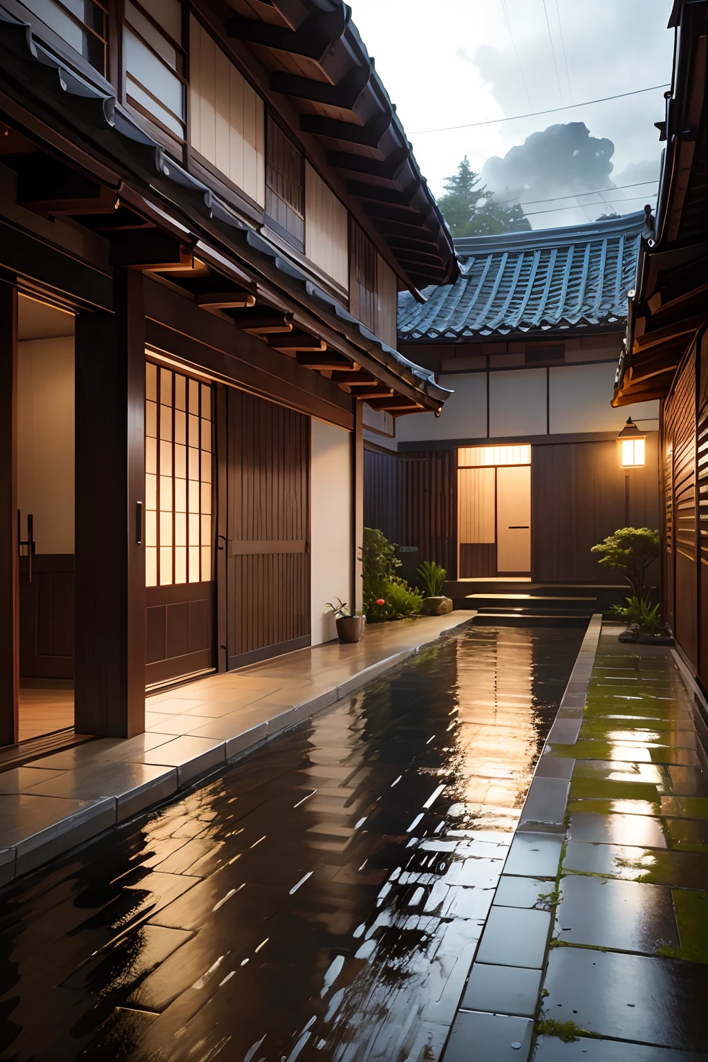 Rainwater on the street , Thunder in the sky and B's samurai residence