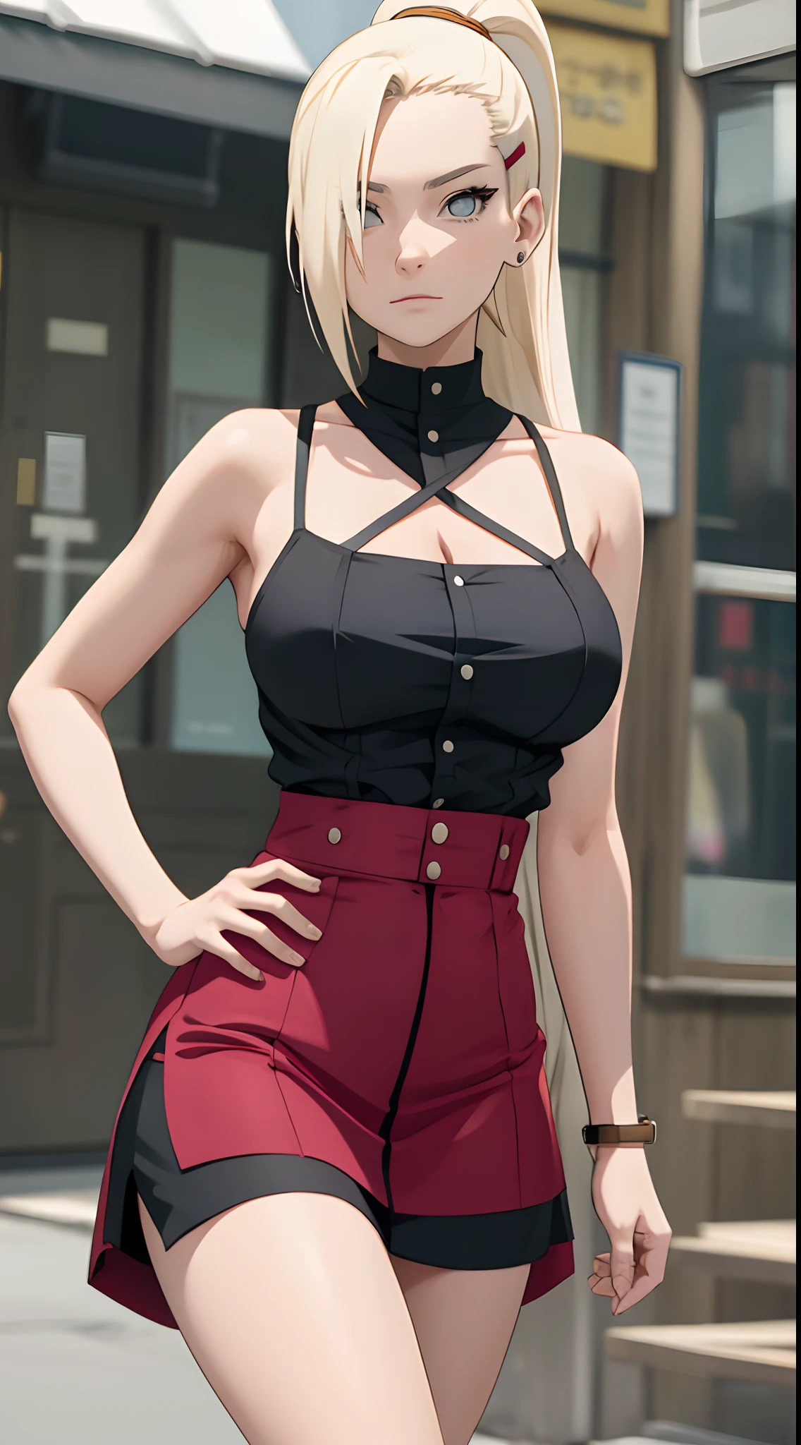 Ino yamanaka, spaghetti strap top, high waist short skirt,