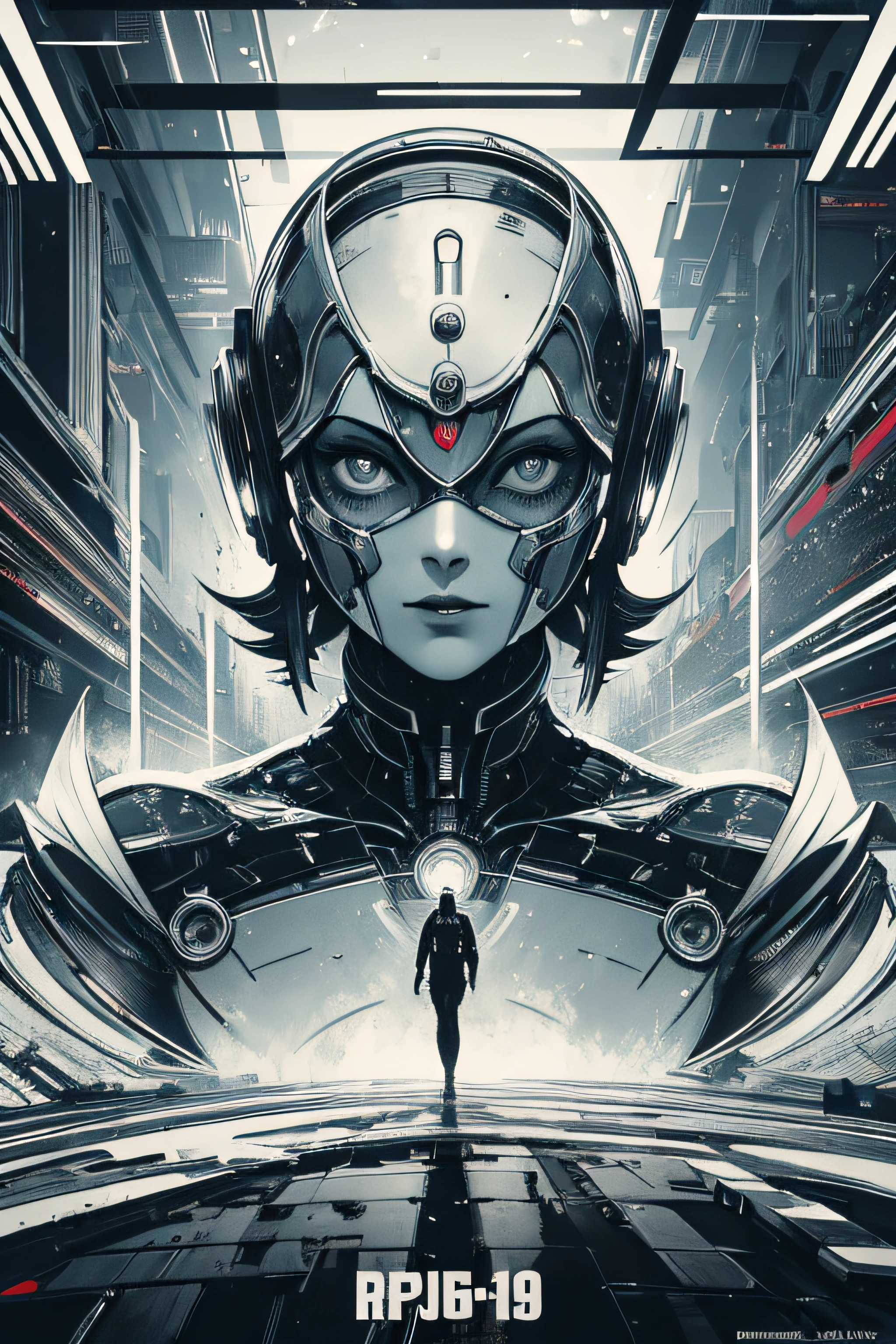(Masterpiece, Best Quality), 8k Wallpaper, highly detailed, poster, Metropolis, Maria Robot, science fiction,  German expressionist science-fiction silent film directed by Fritz Lang ,sexy, horror thriller cinematic movie poster, Bauhaus, shapes, lines, abstract, propaganda, movie poster, vintage, double exposure.