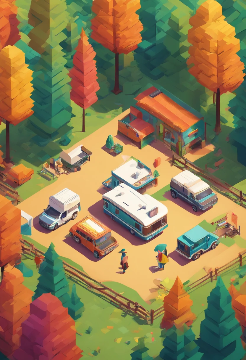 RV camping,Pop art,Albert Bierstadt,Great outdoor activities,Close-up shot,prime time,
