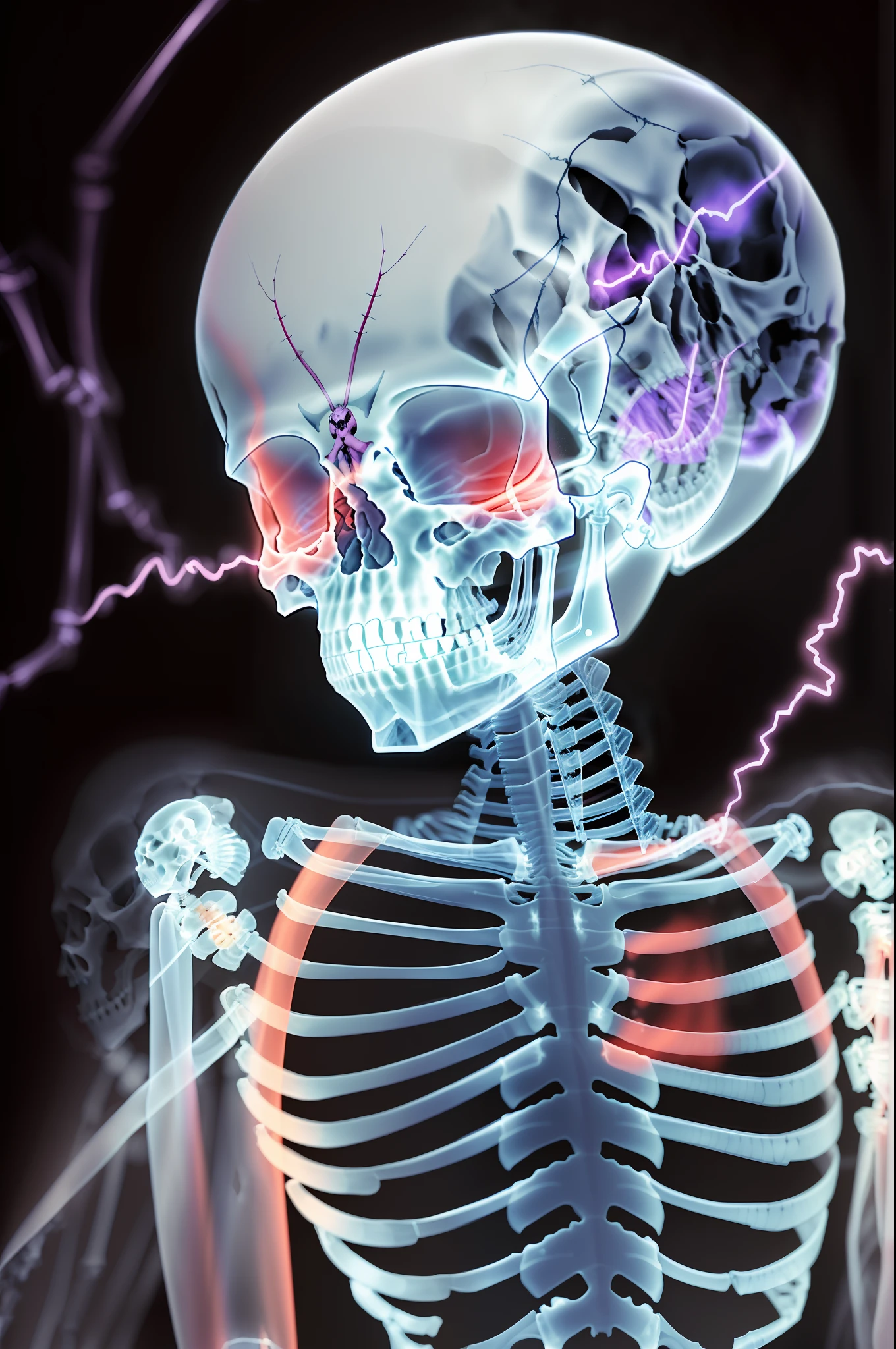 anime little child girl skeleton transparent lightning,((x-ray skin)),transparent hair,transparent body,((white skin)), see-through skin, visible skeleton, skeleton visible with x-ray,solo,electricity,scream,full-body,leaning back,goofy pose,,pain,closed eyes,tears,x-ray skin and face is skull,((x-ray skin)), girl skeleton,anime gairl,