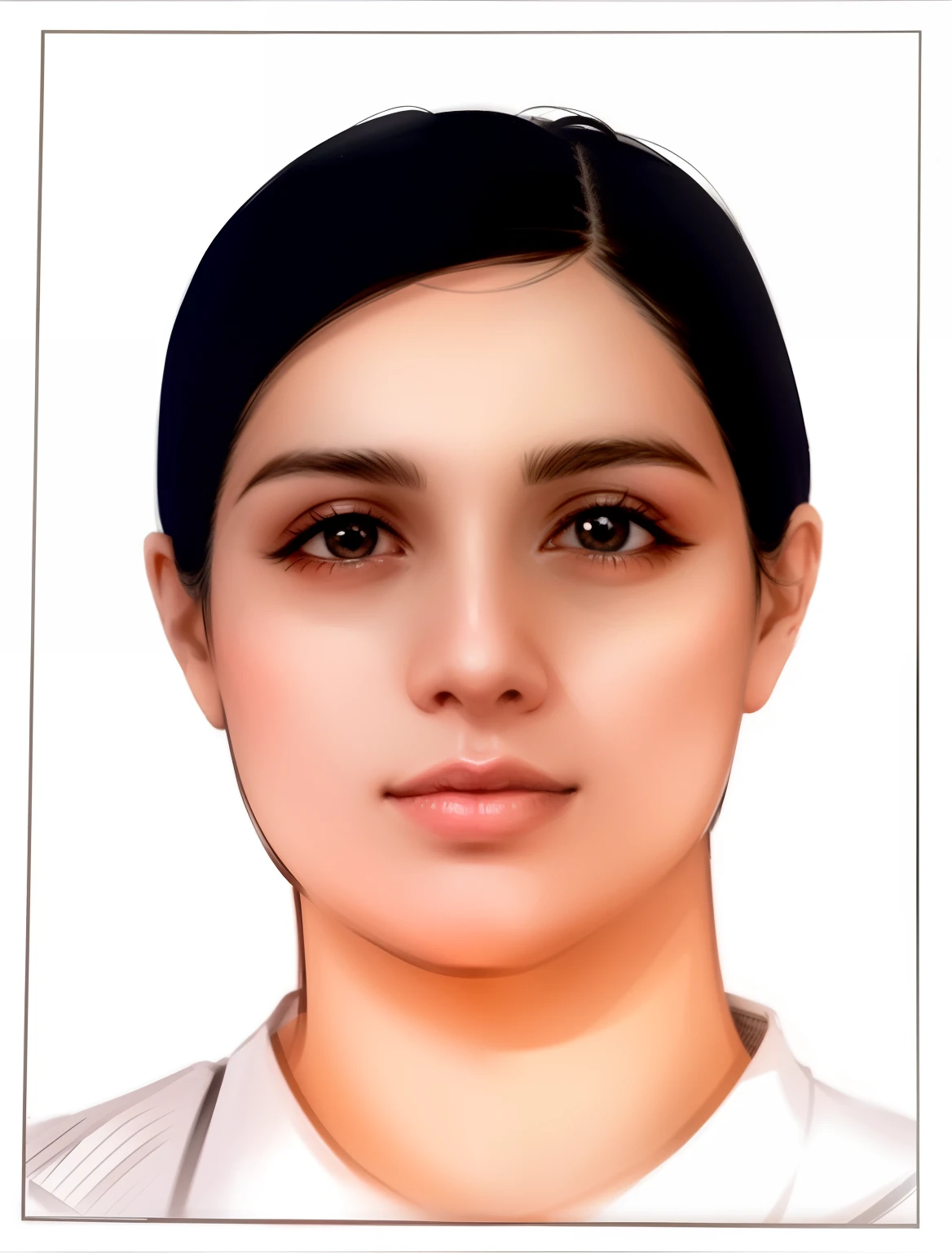 there is a woman with a black hair and a white shirt, centre image, passport photo, 30 years old woman, 3 0 years old woman, front portrait, professional image, 2 , 2 7 years old old, portrait years old, 2 9 years old, farid