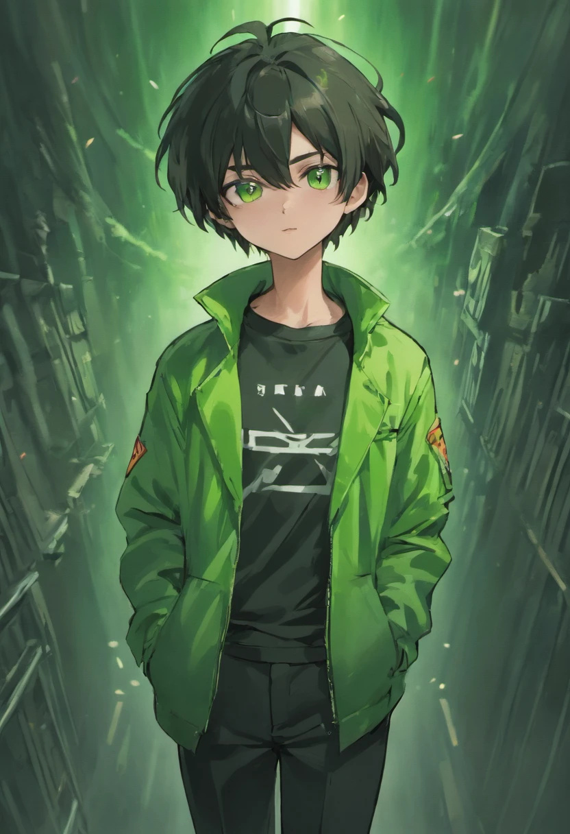 ((best quality)), ((master part)), ((Realistic)) 27 anos, homem branco, Dark hair down to the neck, cara feliz relaxada ((delgado)) (((jaqueta verde escura ))) (((Black pants with a lase gun at the waist ))) (((Specific Character Sheet, Front view, side view, three-quarter view))) (((fundo branco))) 6 and a half heads of total length