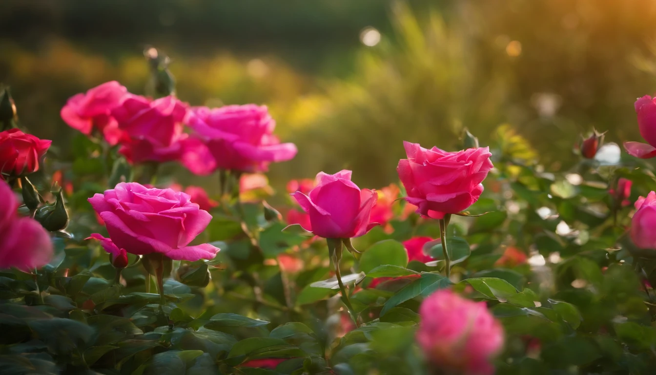 "A beautiful flowery field, com flores e rosas coloridas diamantes, crystal water, Sustainable homes in nature, arte realista, alta qualidade, realismo, lindas cores, rosas diamantes, super detalhado, hiper realista, natureza brilhante, rosas detalhas, rosas brilhosas, flores brilhantes, natureza resplandecente, arte viva, Enchanting paradise, nuvens entre folhas, nuvens entre a natureza, magical birds, wings of shining birds, cores naturais, pedras preciosas verdes, diamantes coloridos nas flores, diamantes coloridos nas rosas, HD, 10K.”