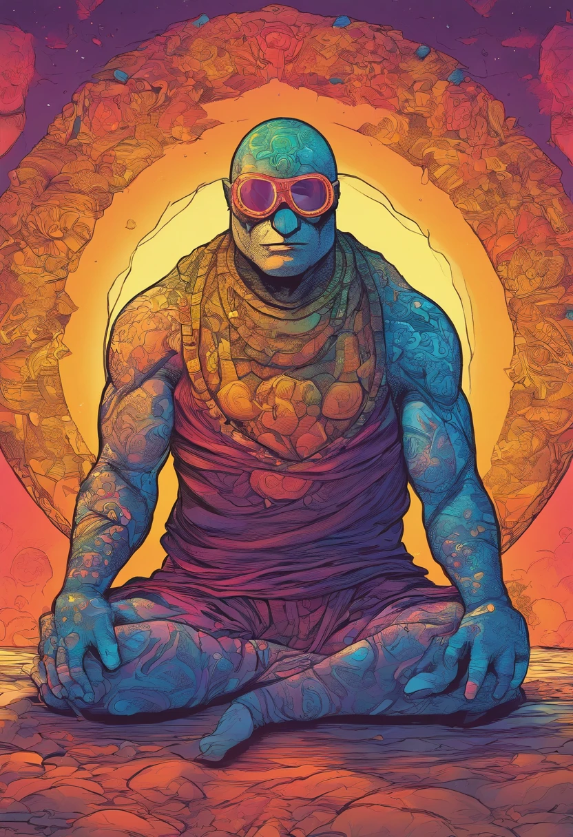 over-Tortoise Man,Hot, ,Meditating,Spandex clothing,Bright colors,Light particles,glowing light,Mshiv,wallpaper art,UHD wallpaper