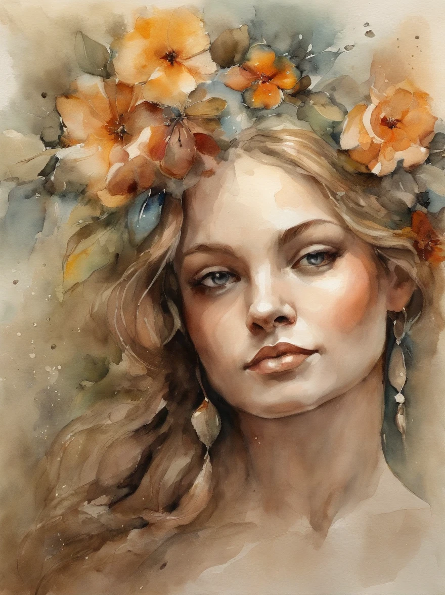 Pintura em aquarela de uma menina de cabelos brancos e olhos dourados e orelhas pontudas : : trending on ArtStation: : Simple composition creates a sense of order and harmony. A pintura reflete as qualidades espirituais do mundo natural. --up luz --ar 9:16