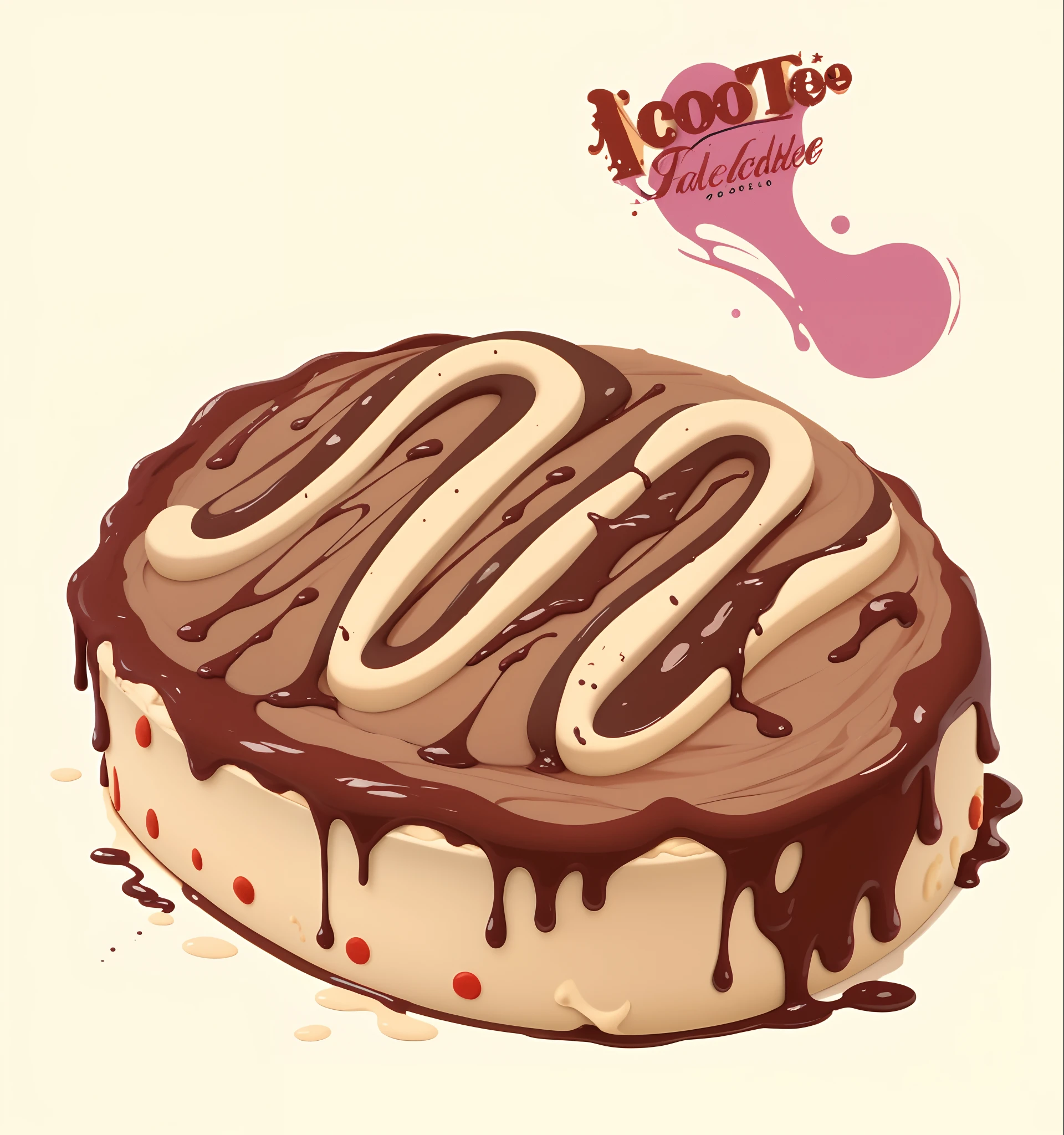 Top the cake with a layer of chocolate sauce,Rich in color,a color,vectorial,cream-colored,Sweet and delicious,, Cartoon image, Cartoon, film still from an cartoon, 1 9 6 0 cartoon style