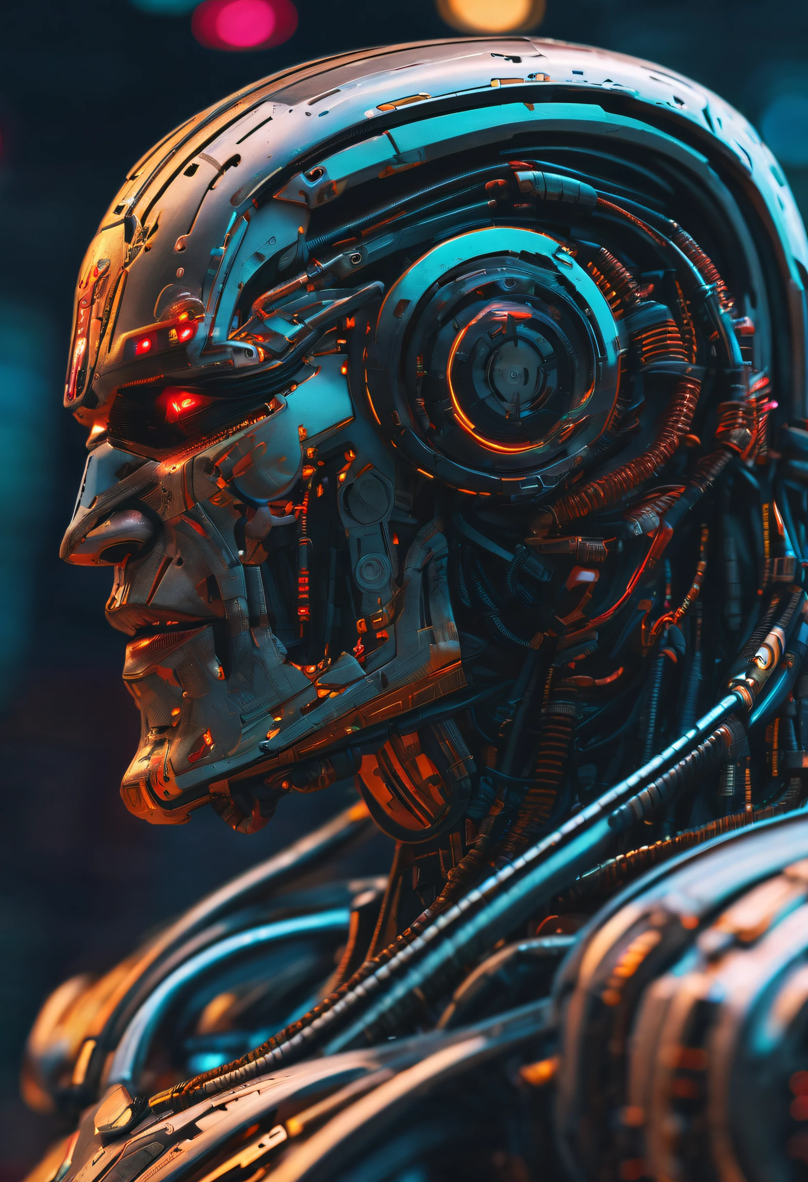 cybernetic robot Cyberpunk neon world, a transformed Kratos from god of war 1 , with cybernetic enhancements., perfect composition, hyperrealistic, super detailed, 8k, high quality, trending art, trending on artstation, sharp focus, studio photo, intricate details, highly detailed,, android, AI, machine, metal, wires, tech, futuristic, highly detailed