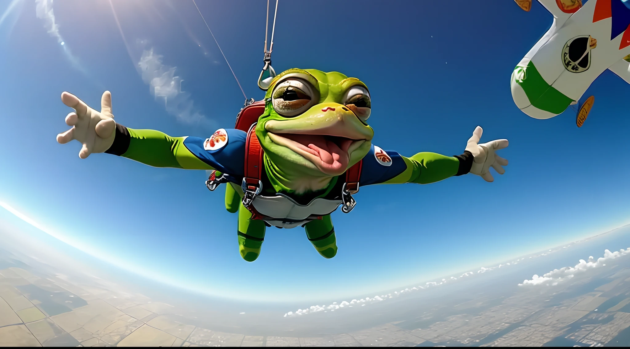 Pepe frog skydiving into Israel laughing