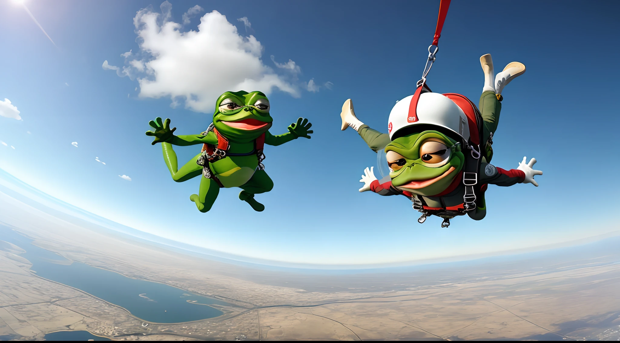 Pepe frog skydiving into Israel laughing