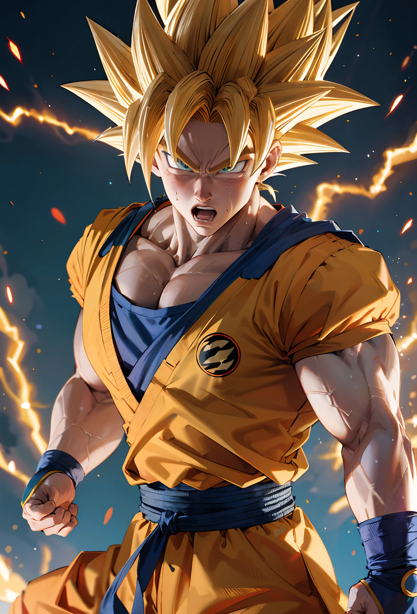 Um close up de um Gohan muito bonito, Goku humano fotorrealista, Super Saiyajin Goku, Retrato altamente detalhado de Goku, Super Saiyajin, Super Sayian Goku, Filho Goku, Goku, Goku de Dragon Ball Z, Goku de Dragon Ball, Goku de Dragonball Z, Retrato de Goku, Super Sayan, Retrato de Goku