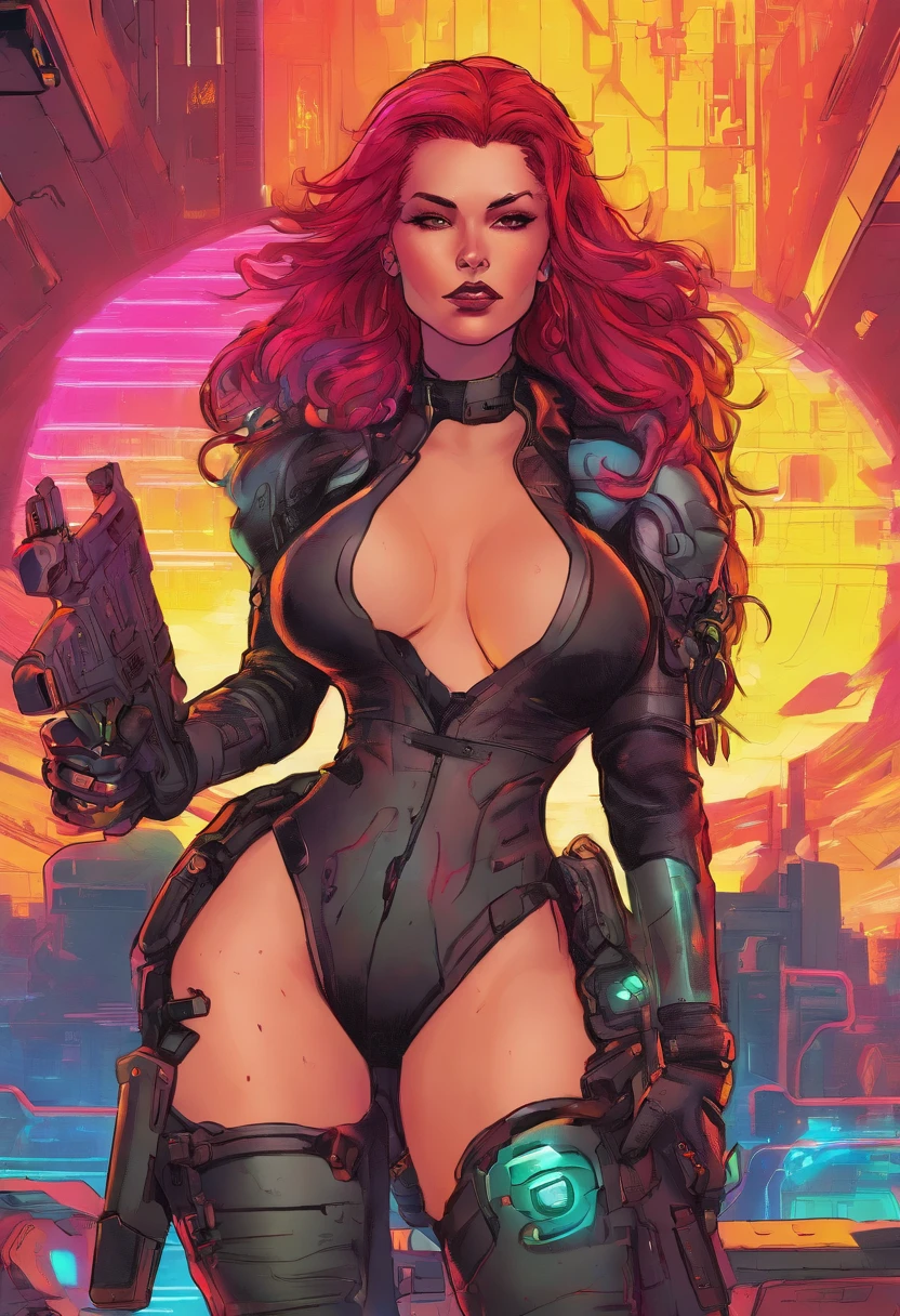 Doomtrooper Female Long Hair Redhead, White Mexican, Black and gray suit, No helmet and firearms, full bodyesbian, Fire Scenarios