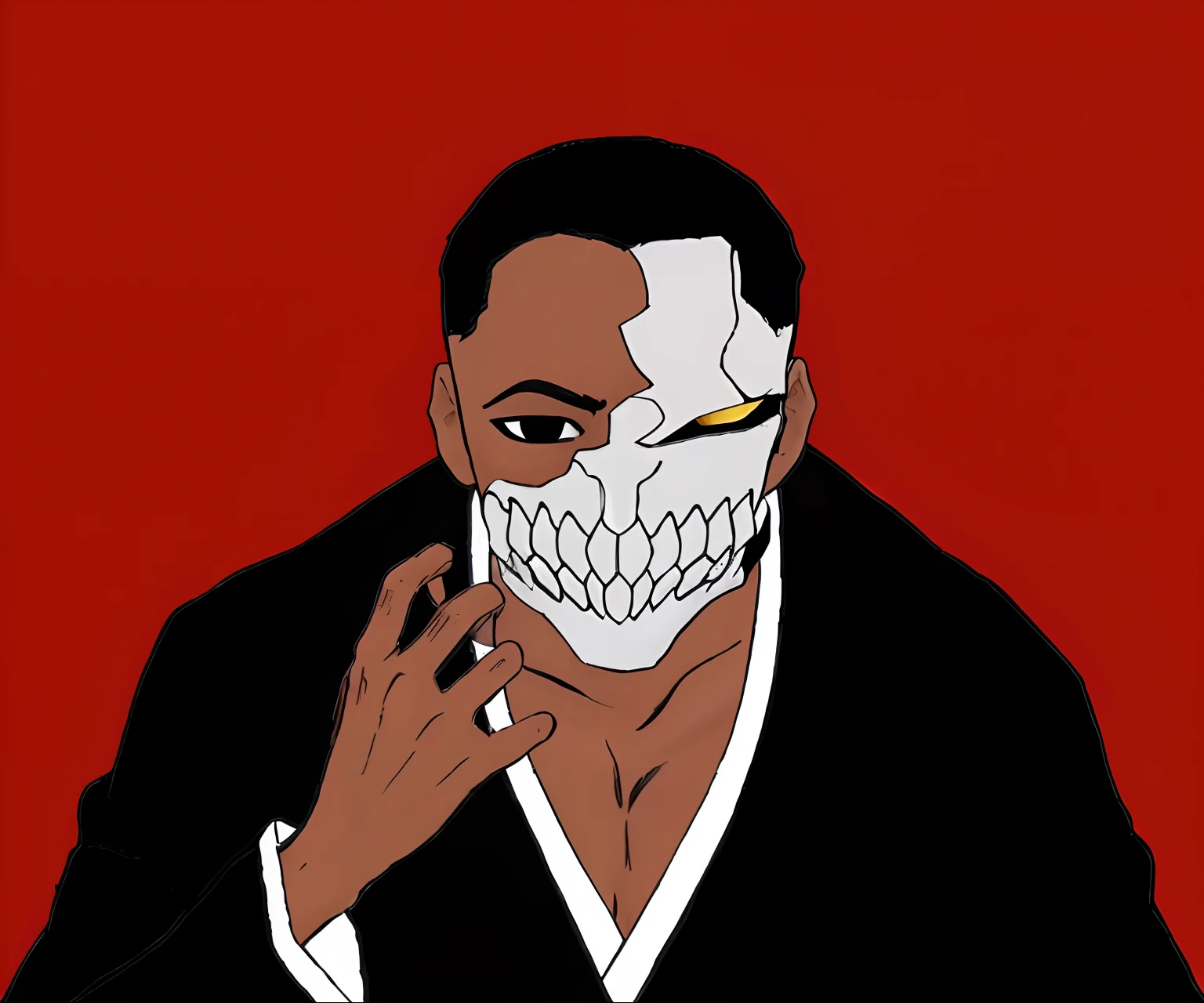 homem com pele morena, cabelo preto, Black Robe And Hollow Face Mask Anime Bleach