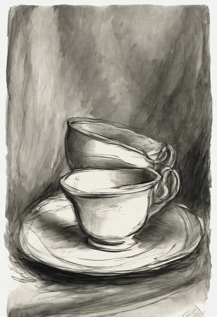 Rough coal sketch on old paper, Neat line art,+Lines of expression,Paint in an expressive sketch style, hatching, black and white sketch, hand drawn, Rough coal sketch on old paper, Neat line art,+Lines of expression,Paint in an expressive sketch style, hatching, black and white sketch, hand drawn, sketchpad, Linear style::Sketch Notes Style Sketch, Linear style::Sketch annotation style, image of cup of tea