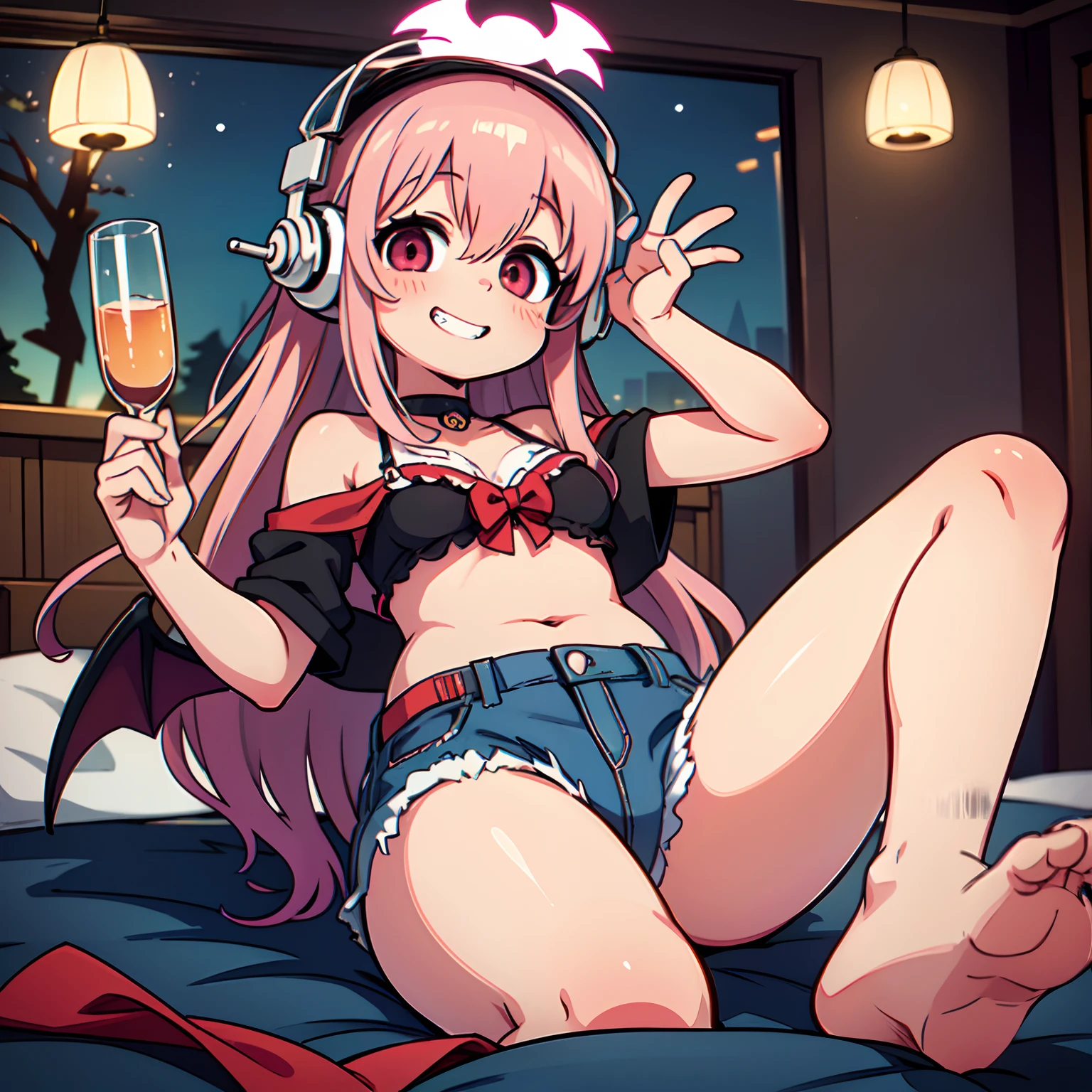 masterpiece、Girl personified a bat、bat wings、super sonico、Cute,grin