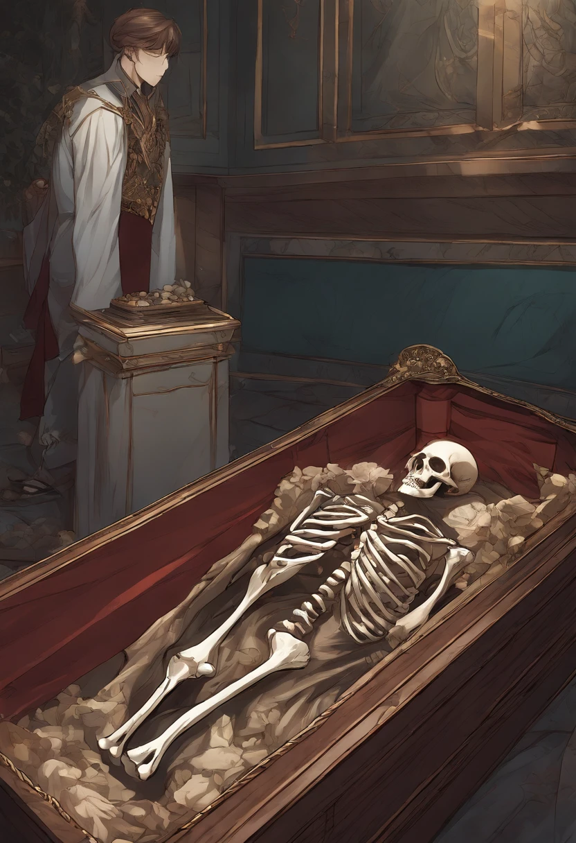 A pair of bones is placed in a coffin, Manhwa Style