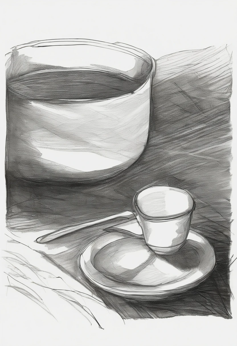 Rough coal sketch on old paper, Neat line art,+Lines of expression,Paint in an expressive sketch style, hatching, black and white sketch, hand drawn, Rough coal sketch on old paper, Neat line art,+Lines of expression,Paint in an expressive sketch style, hatching, black and white sketch, hand drawn, sketchpad, Linear style::Sketch Notes Style Sketch, Linear style::Sketch annotation style, Photo of a cup of tea, No background, 1 mug, No background knowledge, A cup of tea