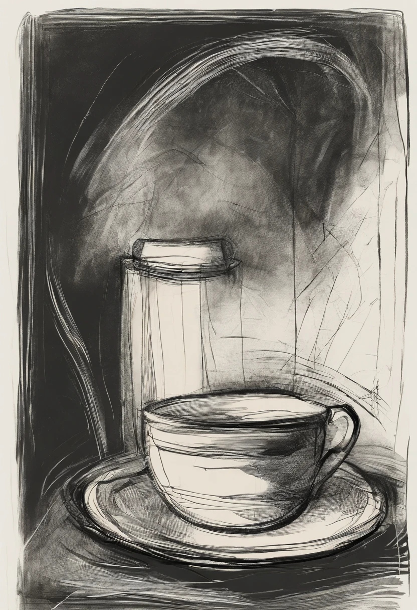 Rough coal sketch on old paper, Neat line art,+Lines of expression,Paint in an expressive sketch style, hatching, black and white sketch, hand drawn, Rough coal sketch on old paper, Neat line art,+Lines of expression,Paint in an expressive sketch style, hatching, black and white sketch, hand drawn, sketchpad, Linear style::Sketch Notes Style Sketch, Linear style::Sketch annotation style, Photo of a cup of tea, 1 mug, A cup of tea