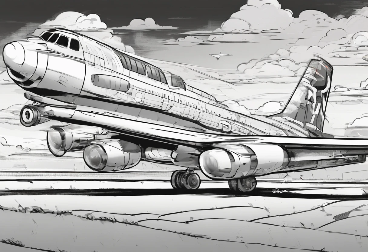 plane, linhas finas, em preto e branco, baixo em detalhes, sem sombra