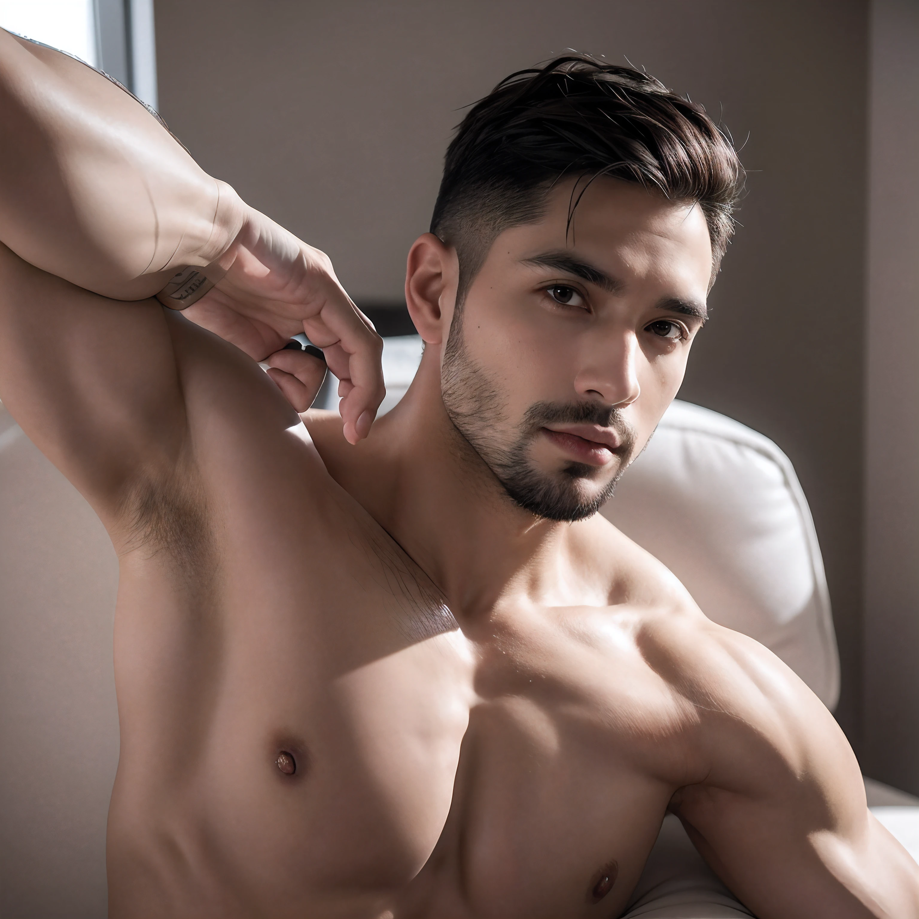 foto de rosto de um influncer homem de instagram fitness entre 20 e 30 anos e extrema beleza, olhando para camera
